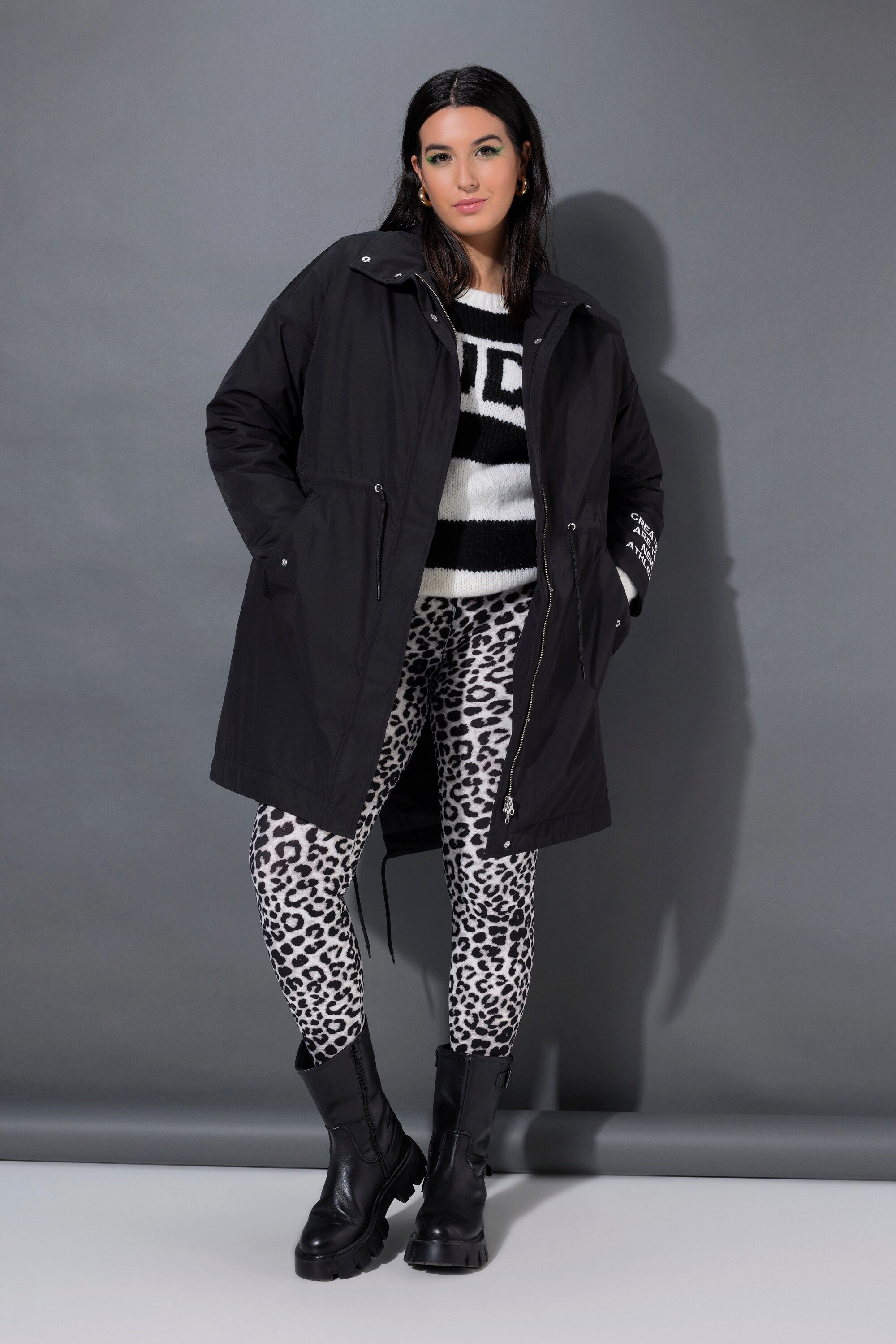 Studio Untold Wintermantel Parka A-Linie Statement-Stickerei Kapuze