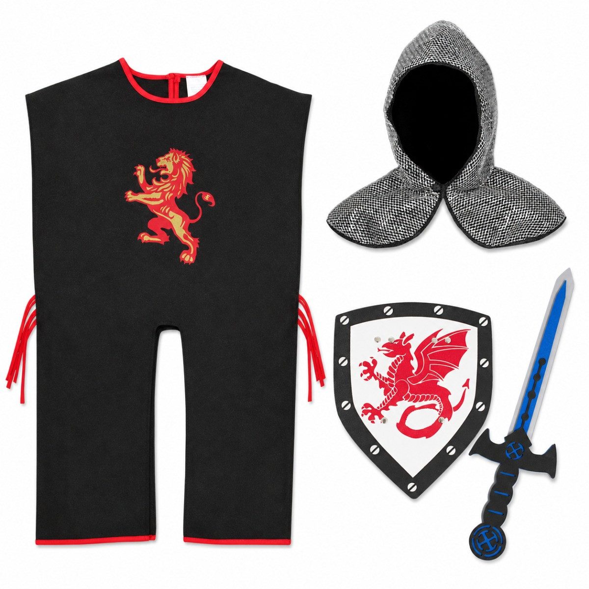 Das Kostümland Kostüm Ritter Set Löwe Kinder 4-tlg.  Tunika, Haube, Sch