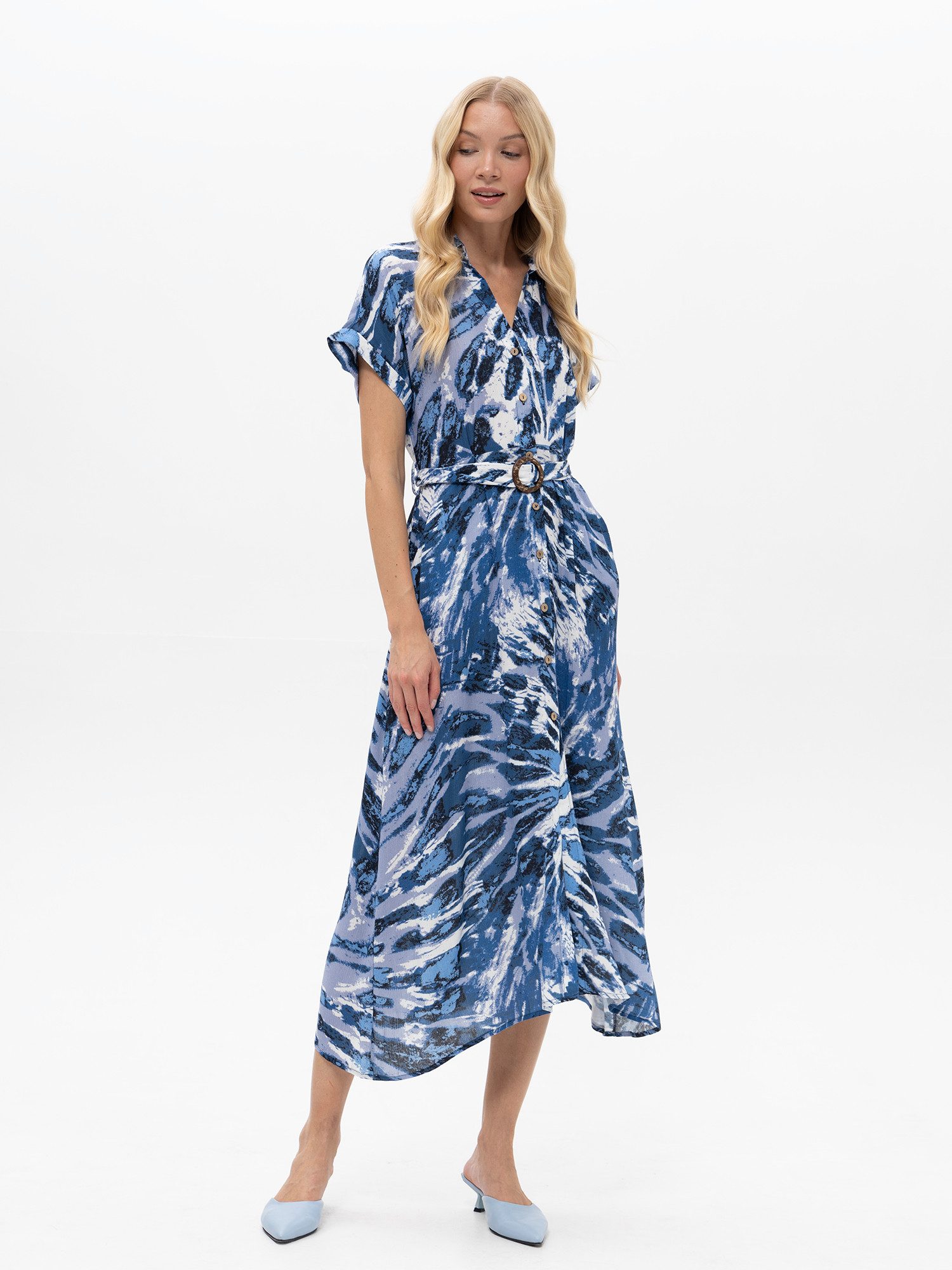 Passioni Hemdblusenkleid mit abstraktem Print Hemdblusenkleid mit kurzen Ärmeln und abstraktem Print