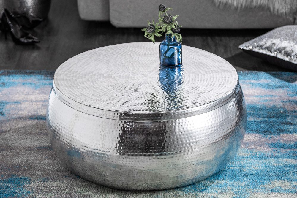 riess-ambiente Couchtisch ORIENT STORAGE Ø70cm silber (Einzelartikel, 1-St), Wohnzimmer · Metall · rund · mit Stauraum · Hammerschlag · handmade