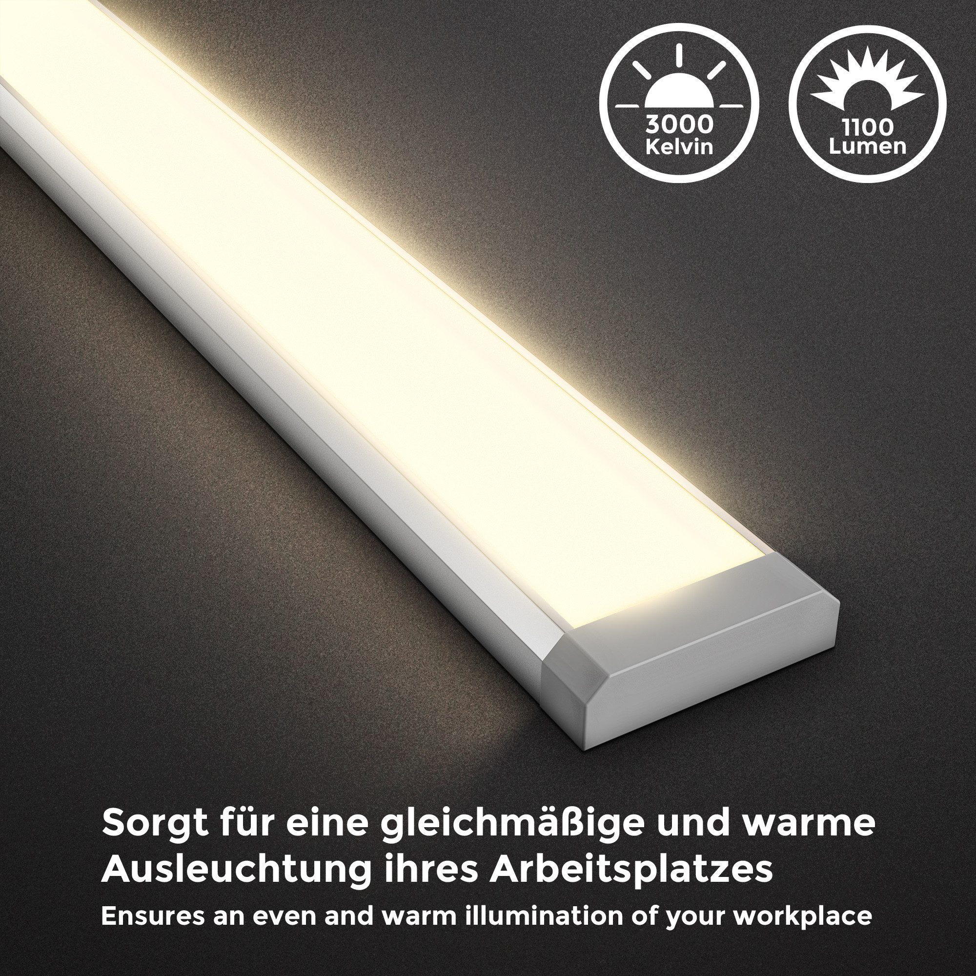 B.K.Licht LED Unterbauleuchte Küche 575mm 10W 1100lm moderne Lichtleiste Bad flach 13mm, LED fest integriert, 3000K - Warmweiß, Unterbaulampe Küchenlampe Werkst – Bild 4 von 5