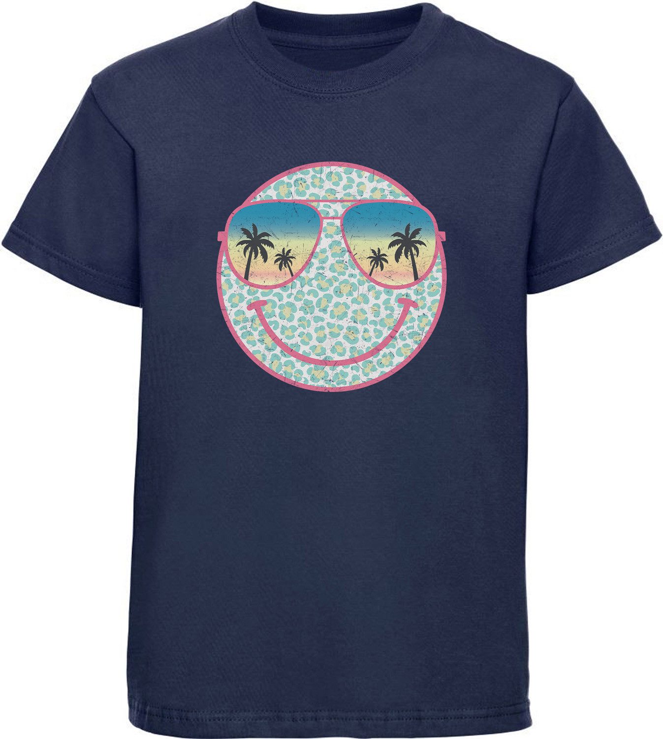 MyDesign24 T-Shirt Kinder Smiley Print Shirt bedruckt - Sommer Smiley mit Sonnenbrille Bedrucktes Jungen und Mädchen T-Shirt, i296