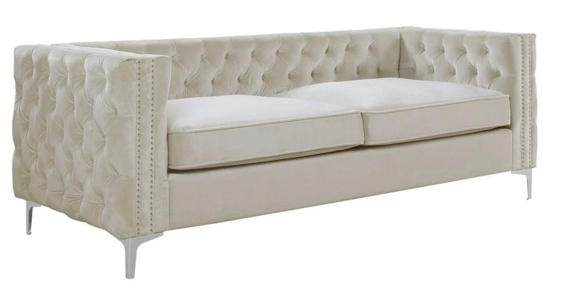 JVmoebel Chesterfield-Sofa, Chesterfield Dreisitzer Sofa Beige Textil Stoff Couchen Möbel Samt Farbe wählbar