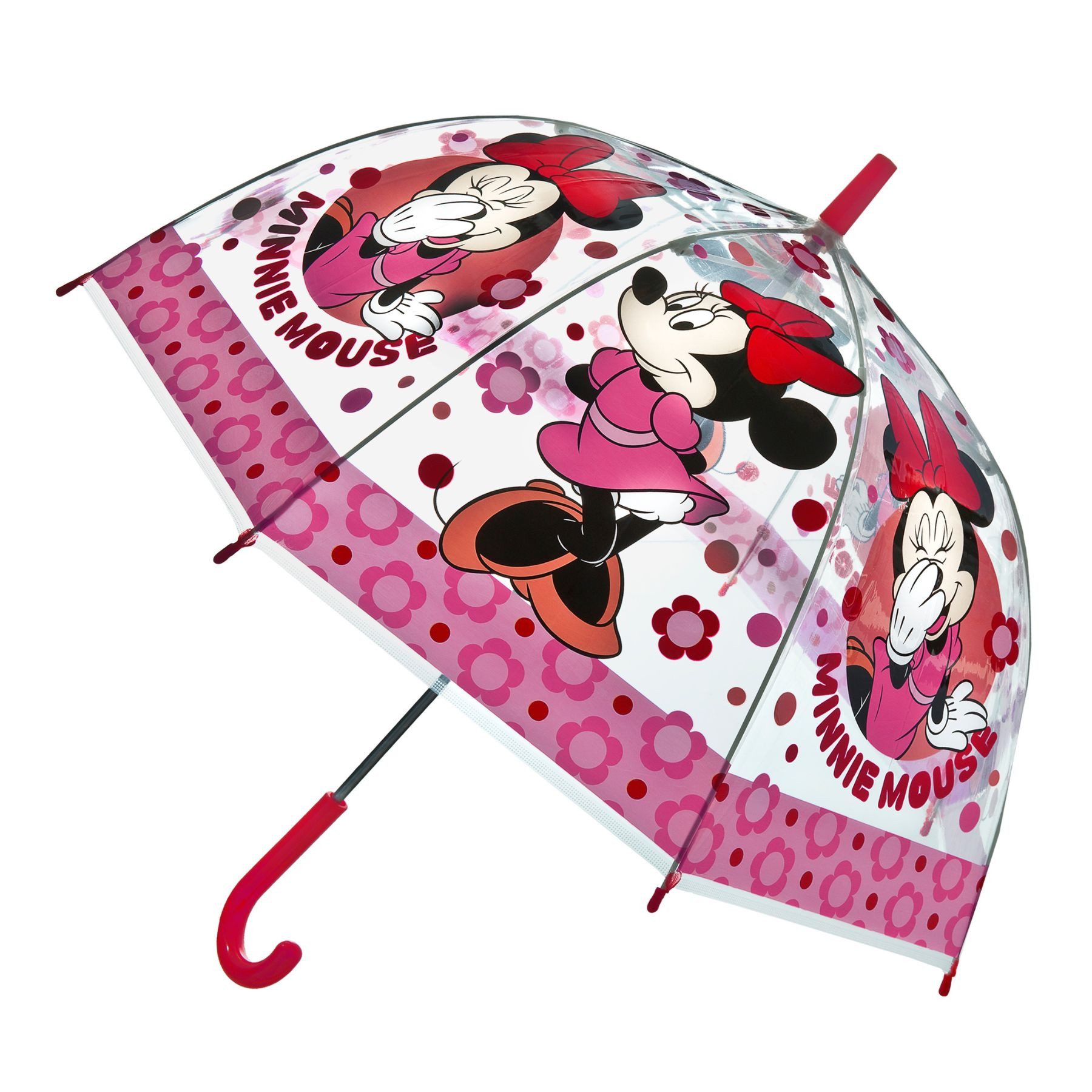 Disney Minnie Mouse Langregenschirm ⌀ 69 cm Regenschirm transparent Kinder Schirm für Regen Alltag
