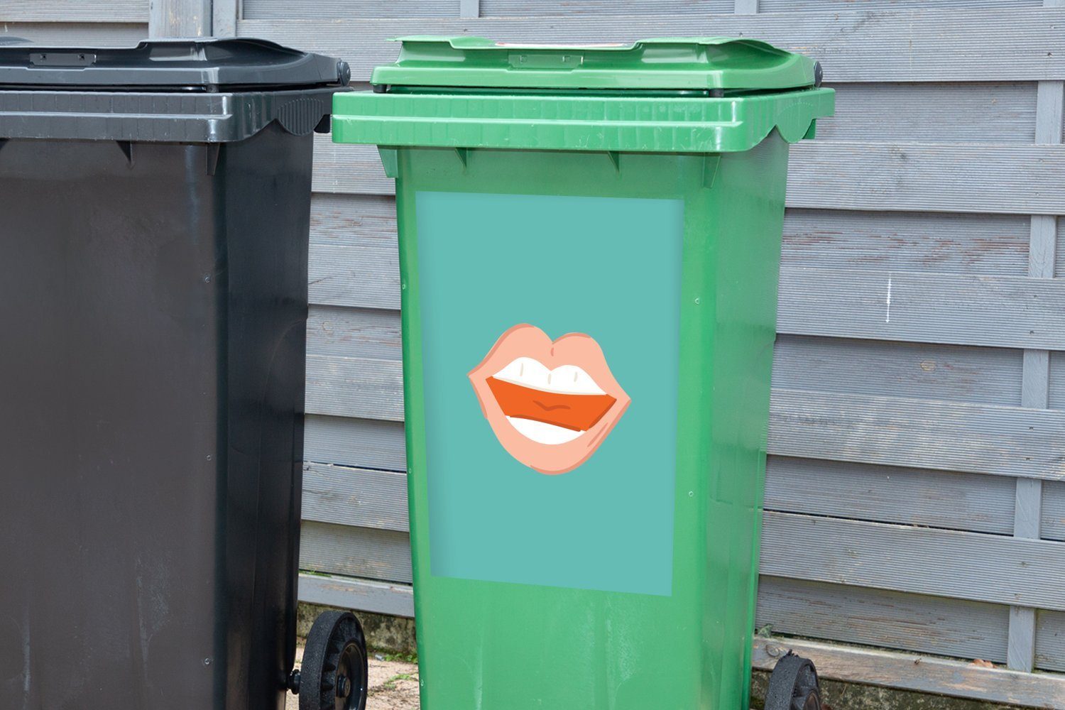 Abfalbehälter (1 Container, St), Mülleimer-aufkleber, - Blau Sticker, Rot - MuchoWow Zähne Mülltonne, Wandsticker