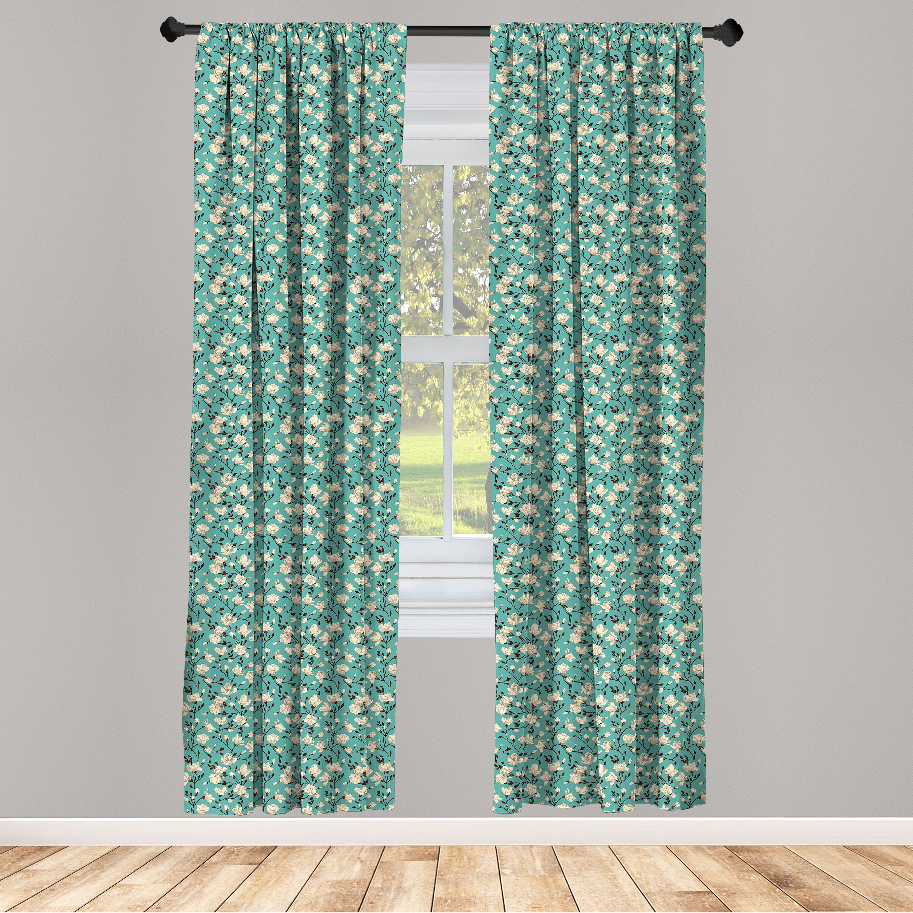 Gardine Vorhang für Wohnzimmer Schlafzimmer Dekor, Abakuhaus, Microfaser, Blumen blühend Magnolia