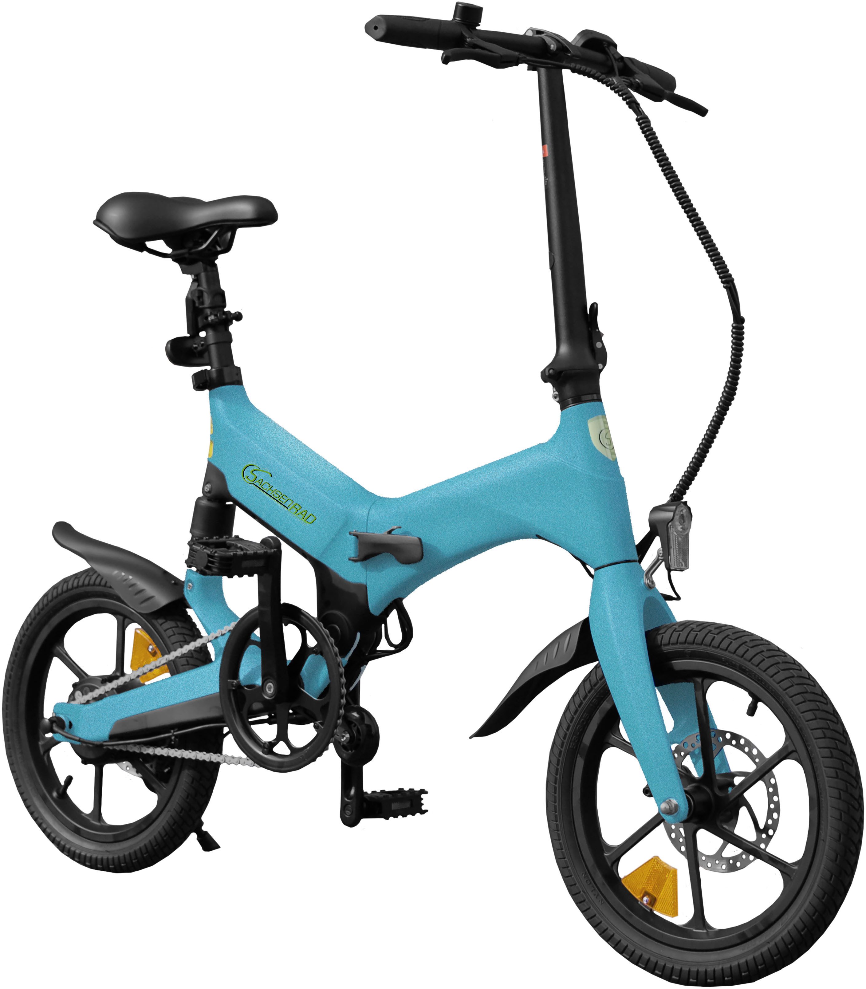 SachsenRAD E-Bike Faltrad F12, 1 Gang Shimano keine Schaltwerk, ohne Schaltung, Heckmotor, 190 Wh, LCD-Steuerdisplay, Fahrmodus Pedelec,  LED-Frontlicht, LED Rücklicht