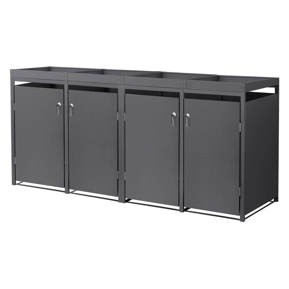 ML-DESIGN Mülltonnenbox Müllbox aus Stahl wetterfeste Mülltonnen Verkleidung Mülltonnengarage, Mülltonnencontainer mit Pflanzdach für 4 Tonnen 120 oder 240 Liter
