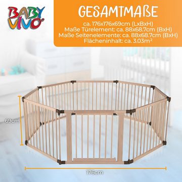 Baby Vivo Laufstall Laufgitter aus Holz 8 Elemente - verstellbar - PREMIUM Braun