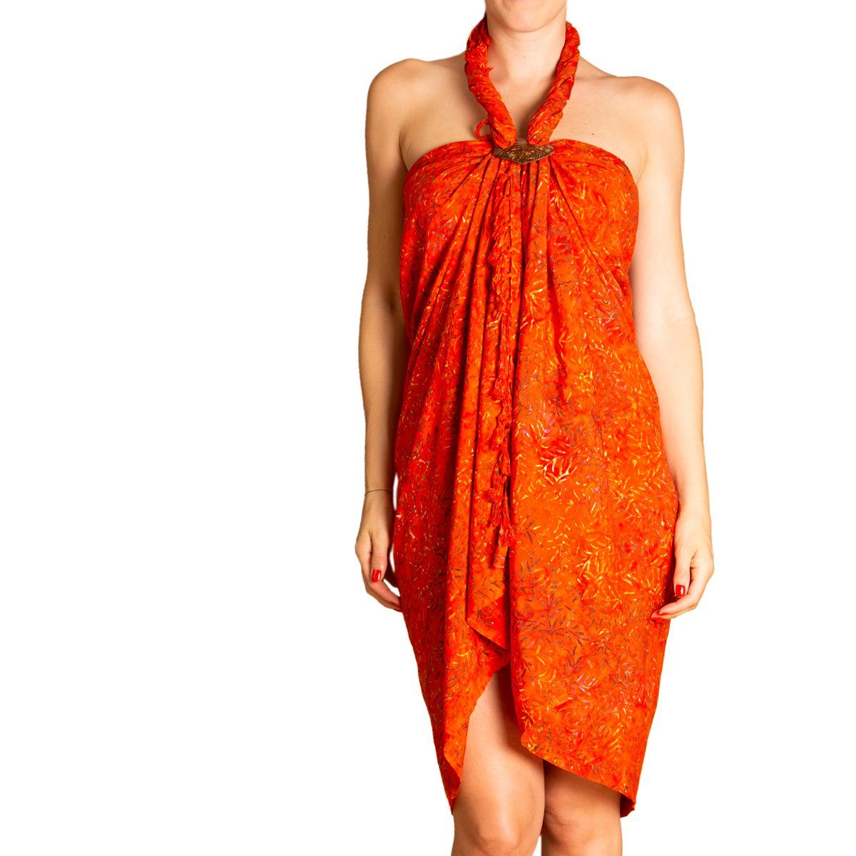 großen Bambooleaf PANASIAM B0017 auch in Tuch für Überwurf als Strand Wachsbatik Pareo Sarong Größen Cover-up Orange oder, Bikini Strandkleid tragbar den Strandtuch Wrap