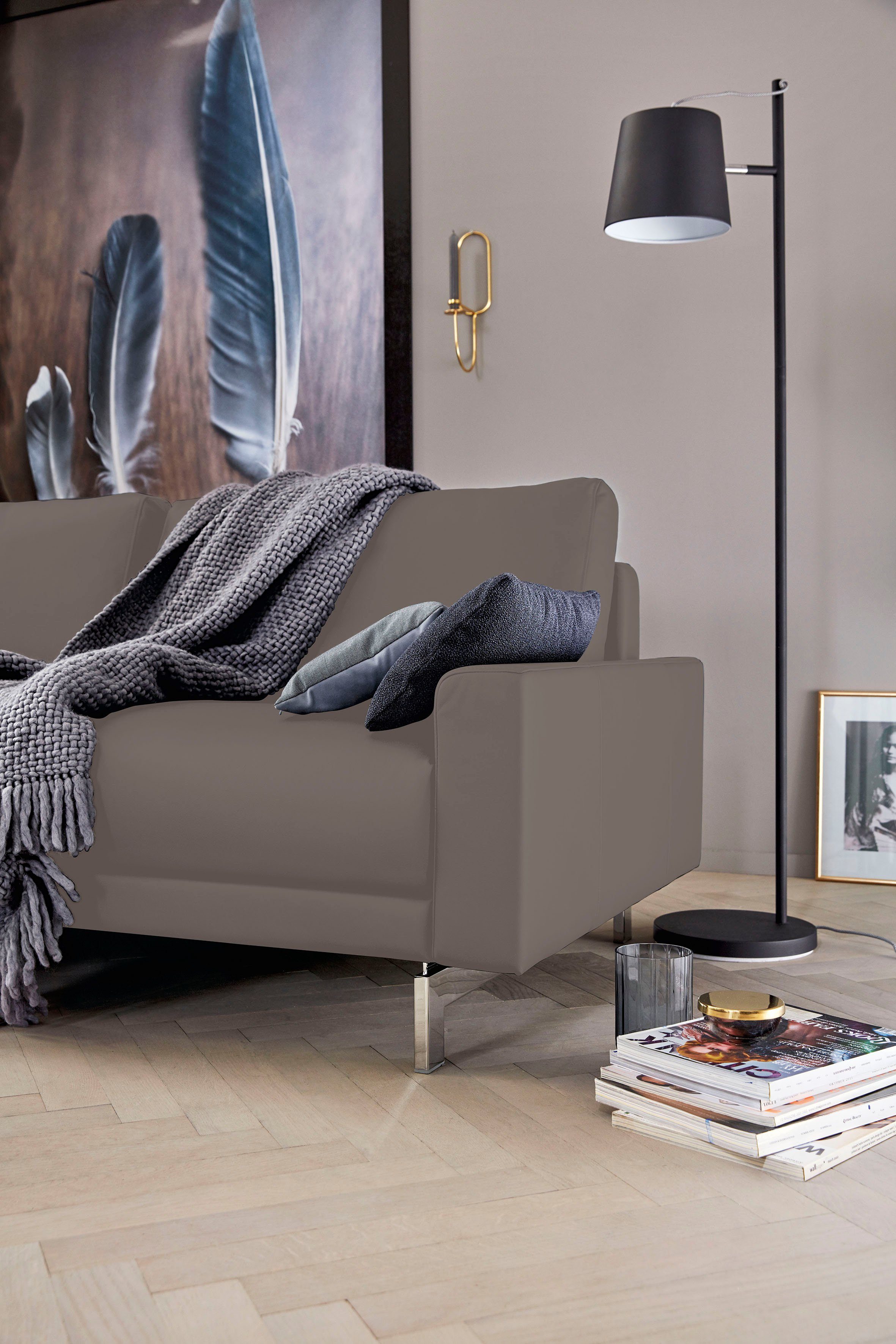 hülsta sofa 2-Sitzer glänzend, niedrig, cm Breite Fuß hs.450, 164 chromfarben Armlehne