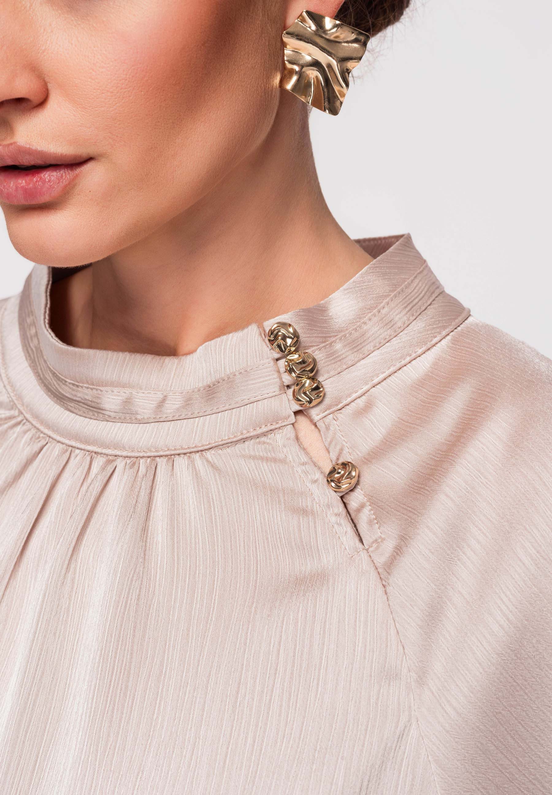 OMBRE Langarmbluse Langarmbluse Damen Elegant Loose Fit Beige L (kein Set, günstig online kaufen