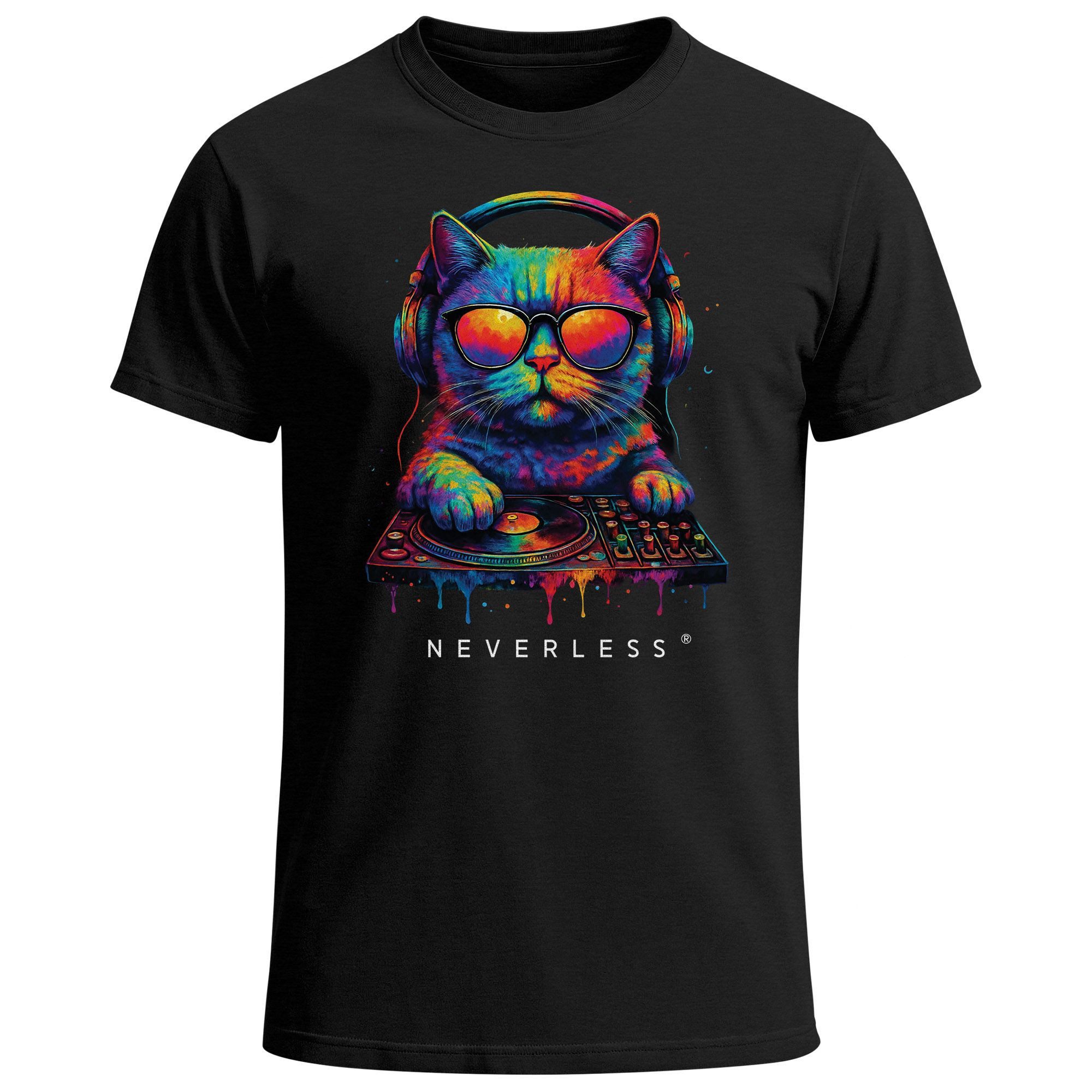 Print-Shirt Herren T-Shirt DJ Katze Musik Print Festival EDM Shirt mit
