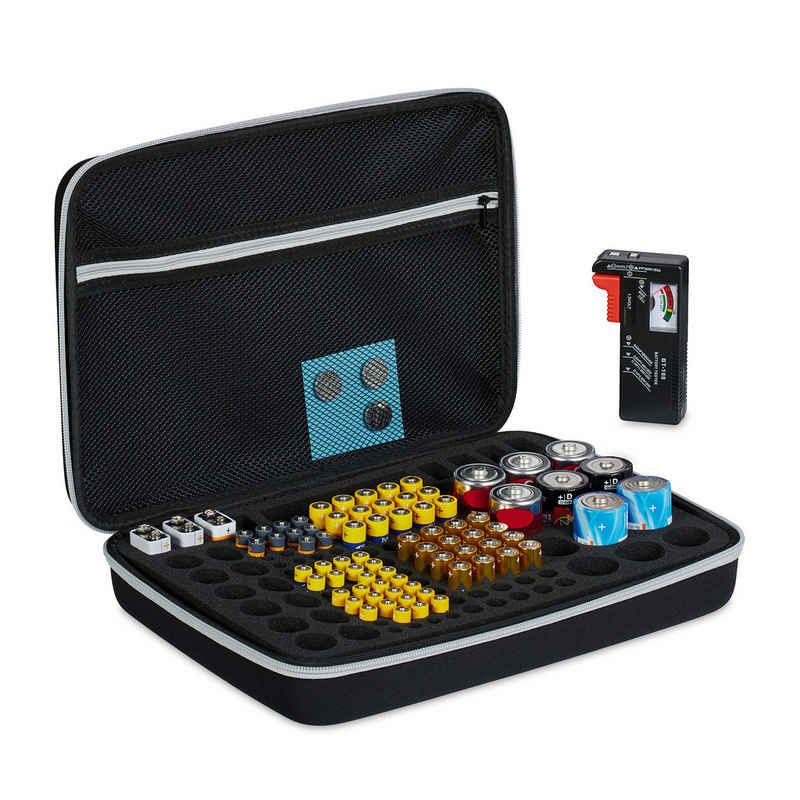 relaxdays Batteriebox Batterie Koffer mit Tester