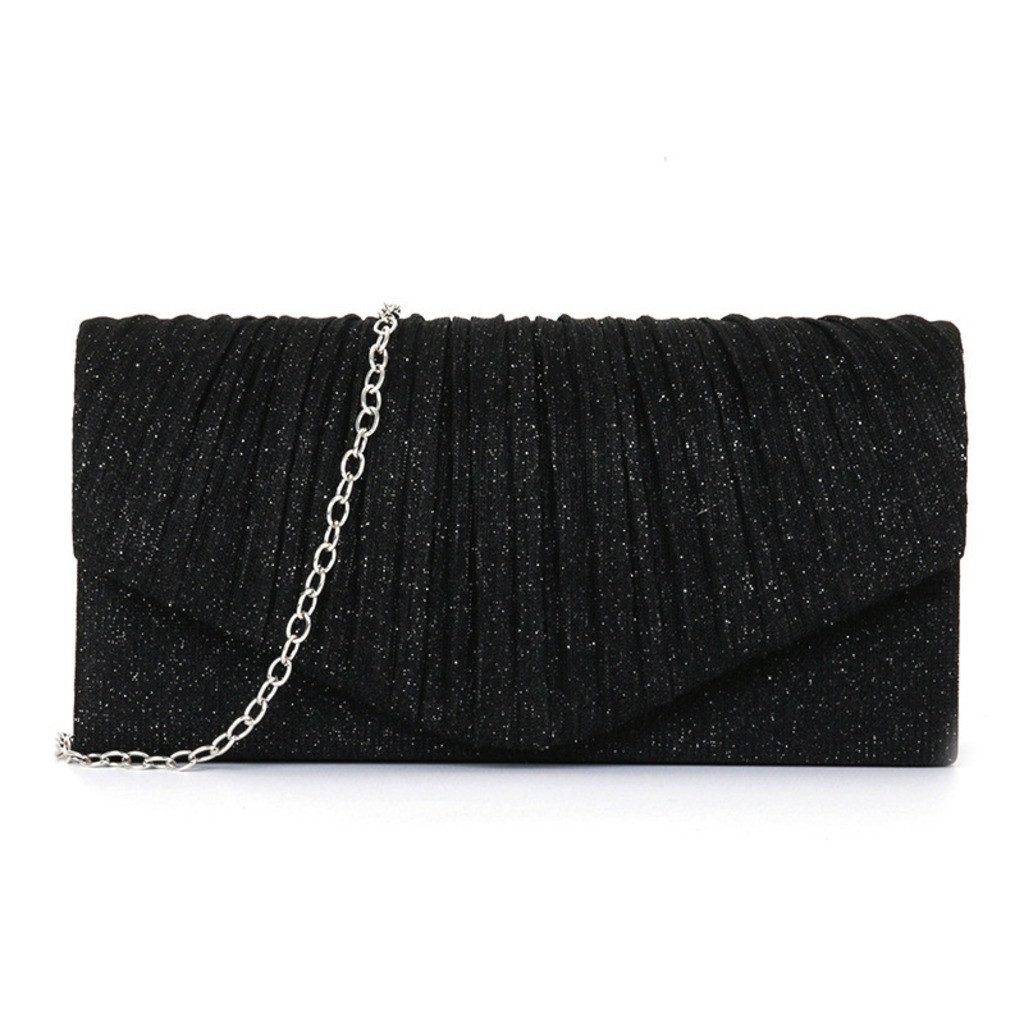 nsihing Clutch Damen Clutch, Glitzer Abendtasche mit Abnehmbarer Schulterkette, Elegante Umhängetasche mit Plissee Design für Party, Hochzeit & Abend