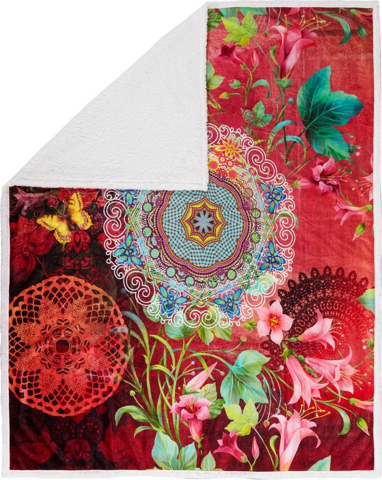 Plaid Novali, hip, mit Mandala und Blumen, Kuscheldecke, Gefertigt aus 100%  Polyvelvet