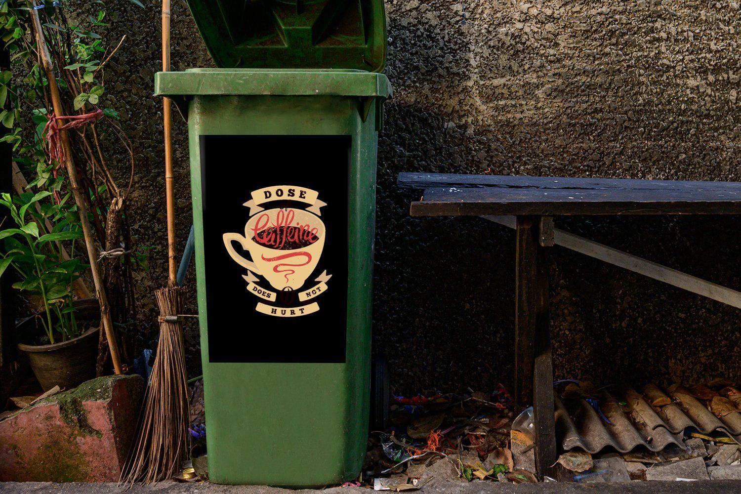 Wandsticker Mülltonne, Abfalbehälter - tut Eine - Mülleimer-aufkleber, Container, Vintage Dosis (1 St), Sprichwörter Sticker, - Kaffee MuchoWow Koffein Zitate -