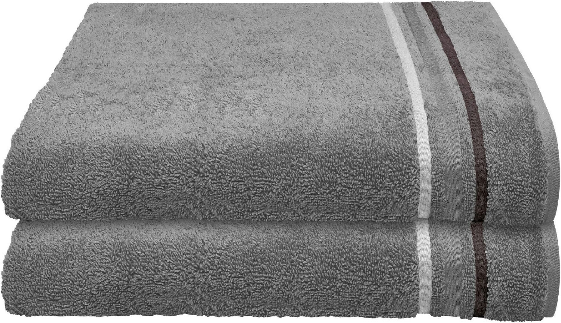 Schiesser Duschtücher Skyline Color aus 100 % Baumwolle mit eleganter Streifenbordüre, Frottier (Set, 2-St), OEKO-TEX® MADE IN GREEN