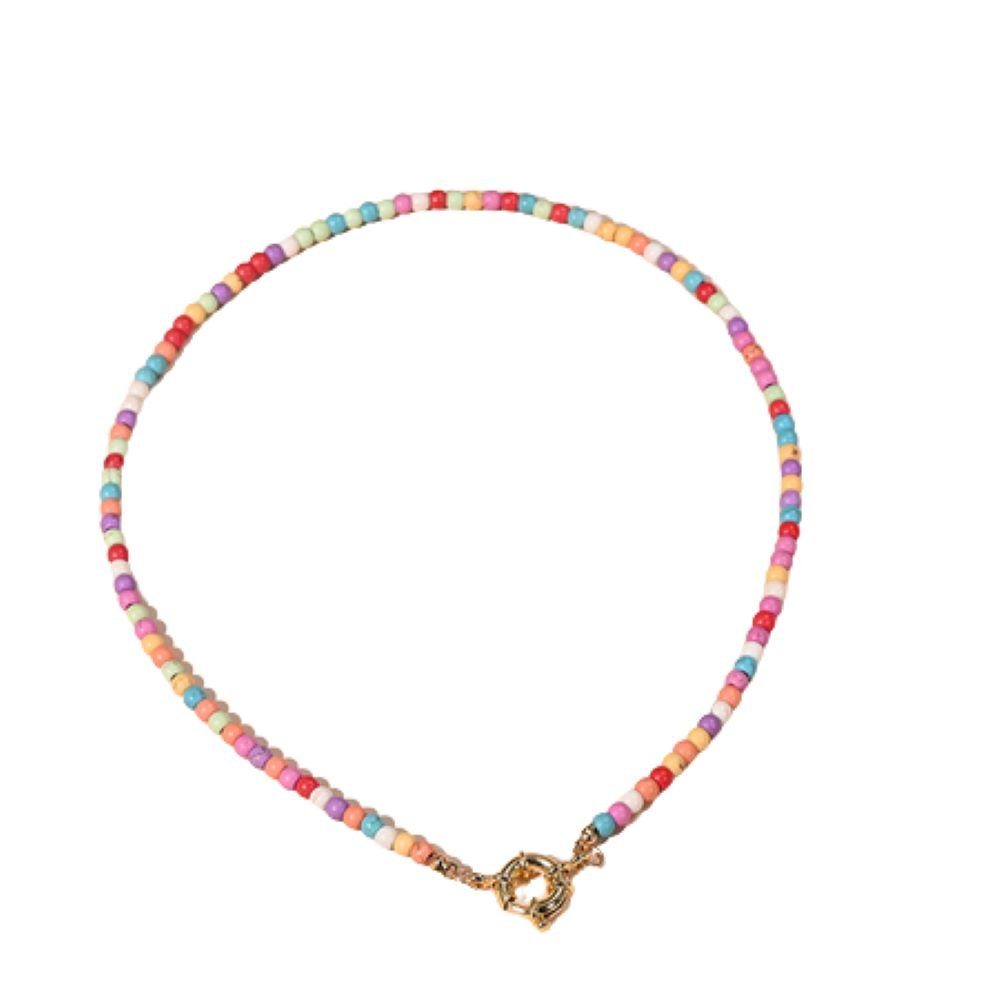 BUNGSA Goldkette Kette Choker Perlen pastell/goldfarben aus Messing Damen (1-tlg), Halskette Necklace