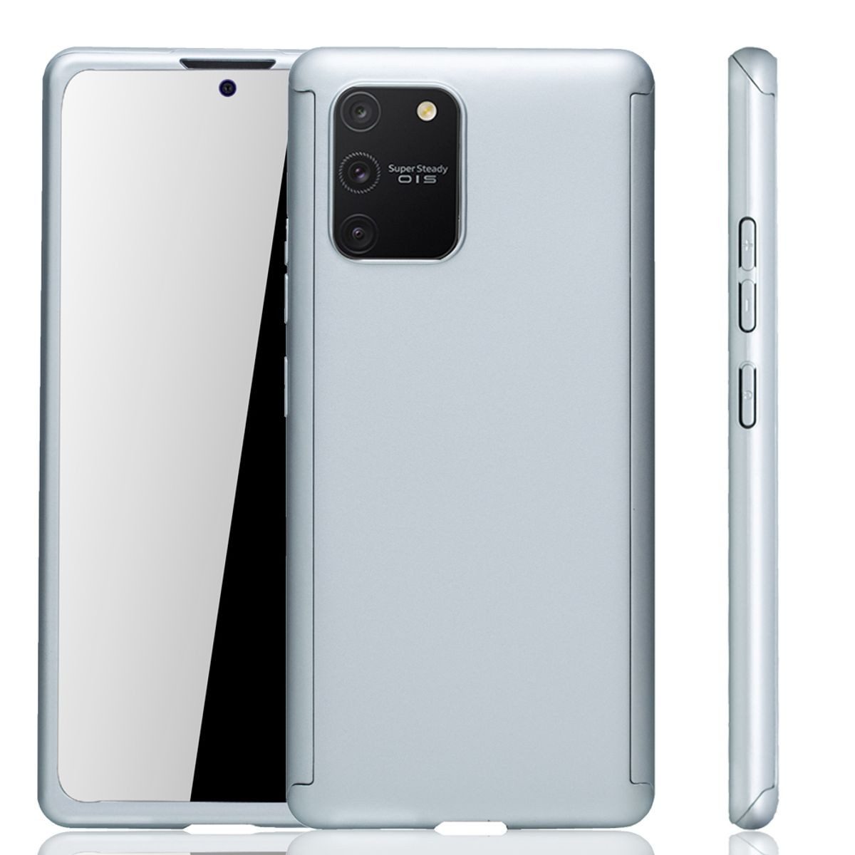 König Design Handyhülle Samsung Galaxy S10 Lite, Samsung Galaxy S10 Lite Handyhülle 360 Grad Schutz Full Cover Silber