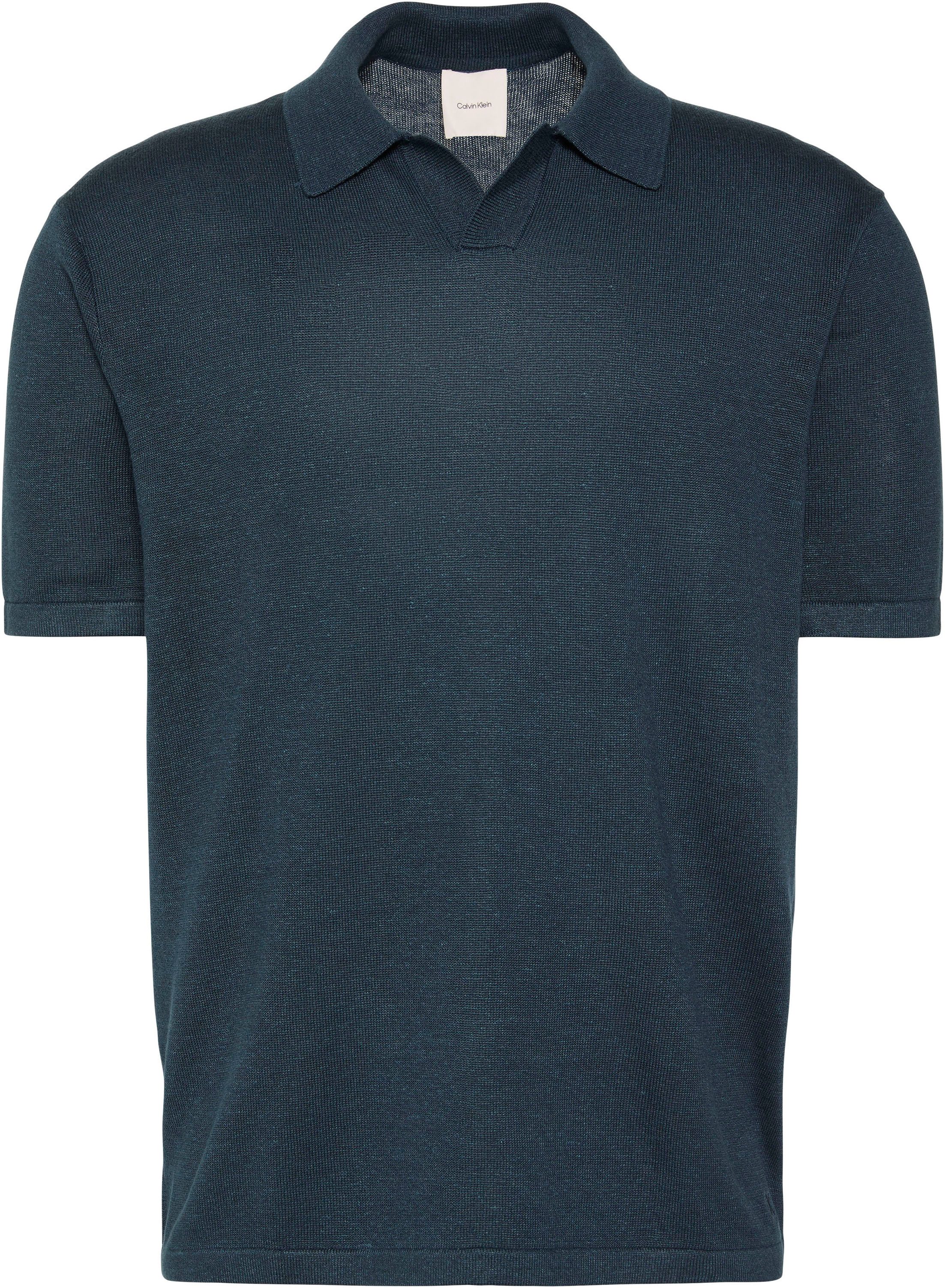 Calvin Klein Kurzarmpullover Feinstrick aus Leinenmix, Regular Fit, Polokragen