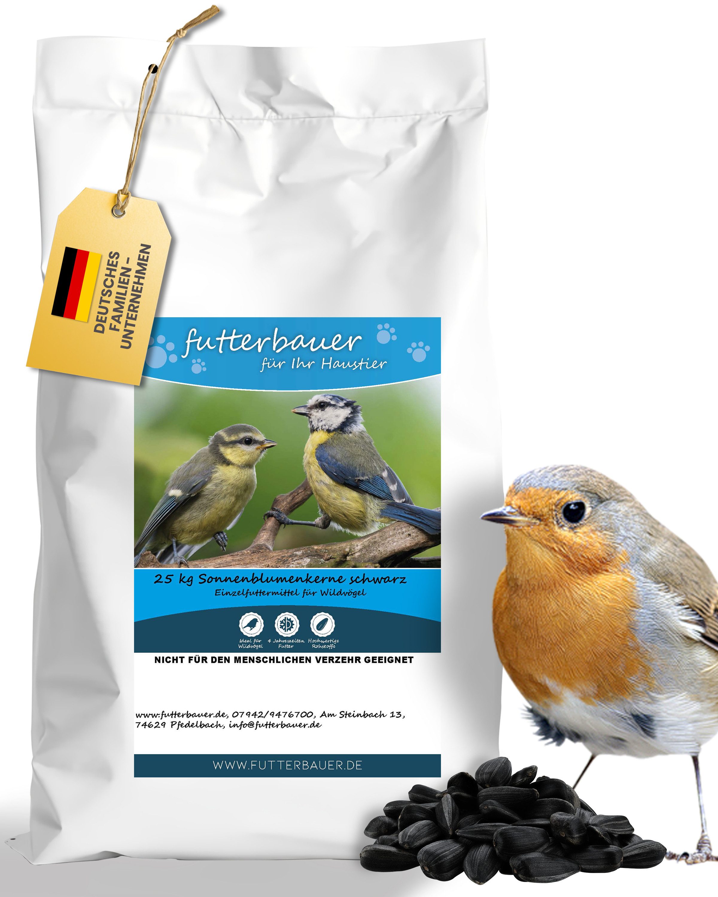 futterbauer Futterbauer 25kg Sonnenblumenkerne schwarz im Papiersack Vogelfutter, für: Vogel