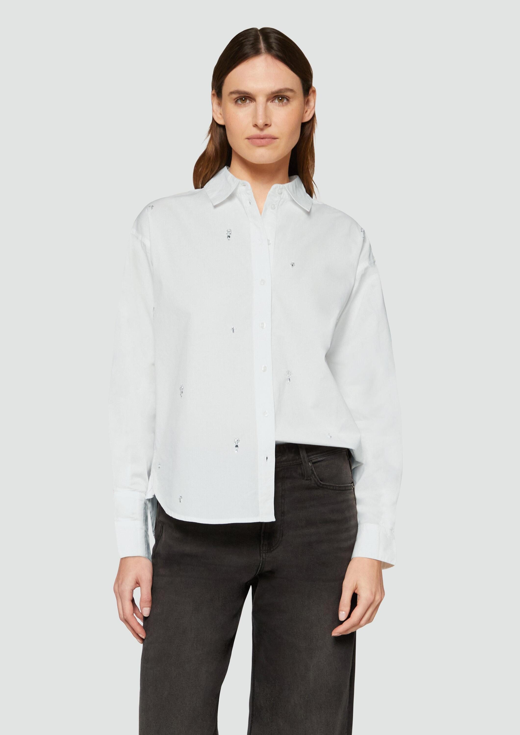 s.Oliver Langarmbluse Bluse Baumwollbluse mit Schmucksteinen günstig online kaufen