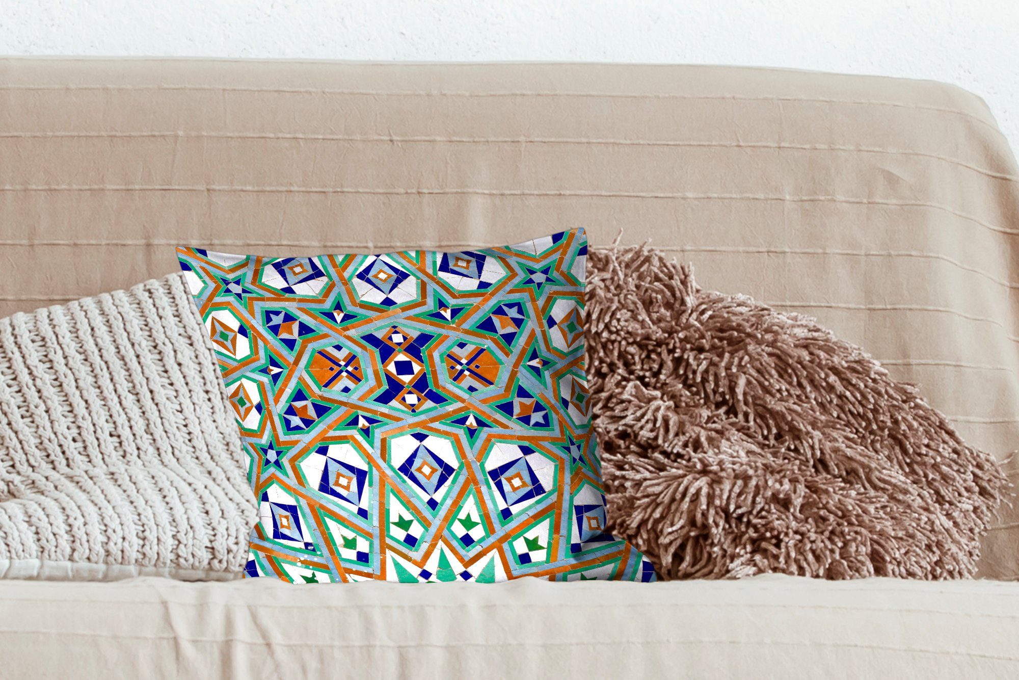 für MuchoWow Wohzimmer, der Schlafzimmer, Mosaikwand, Sofakissen Zierkissen Dekokissen bei mit marokkanische Figuren Deko, die ineinander, Füllung Eine