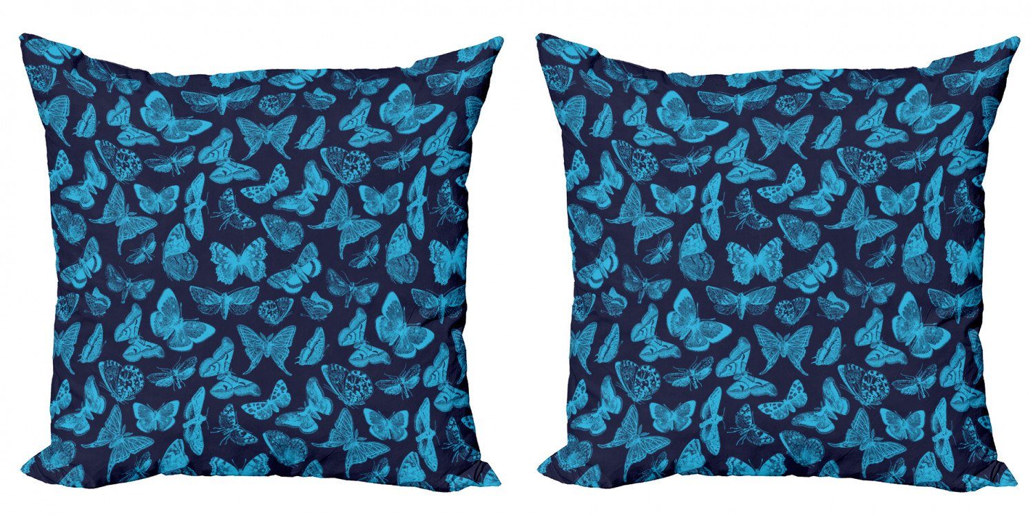 Kissenbezüge Modern Accent Doppelseitiger Digitaldruck, Abakuhaus (2 Stück), Blau Hand gezeichnete Schmetterlinge