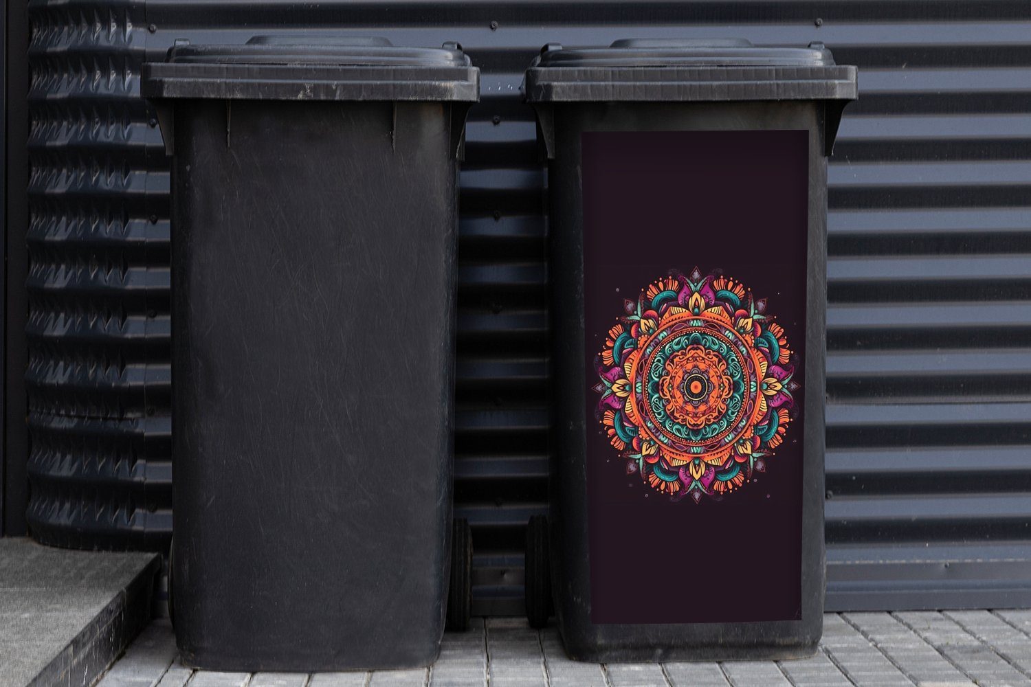 Orange - MuchoWow (1 Mülltonne, Hippie Abfalbehälter - Wandsticker St), Boho Blumen Mülleimer-aufkleber, Sticker, - Mandala - Container,