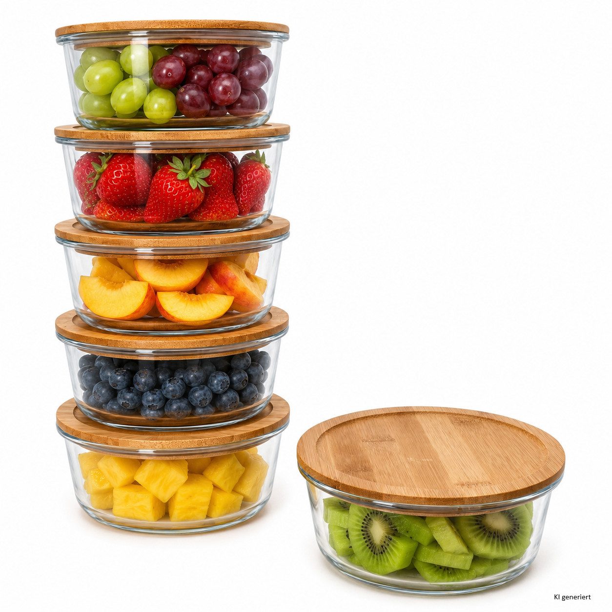 Ritzenhoff & Breker Frischhaltedose 6x Esperanza Vorratsdose rund 900ml Glas & Holzdeckel Aufbewahrungsbox, Glas