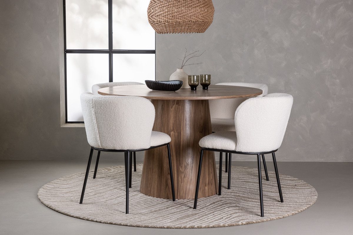 BOURGH Essgruppe EDINA Esstischgruppe Ø120cm - Esstisch mit 4 Esszimmerstühlen