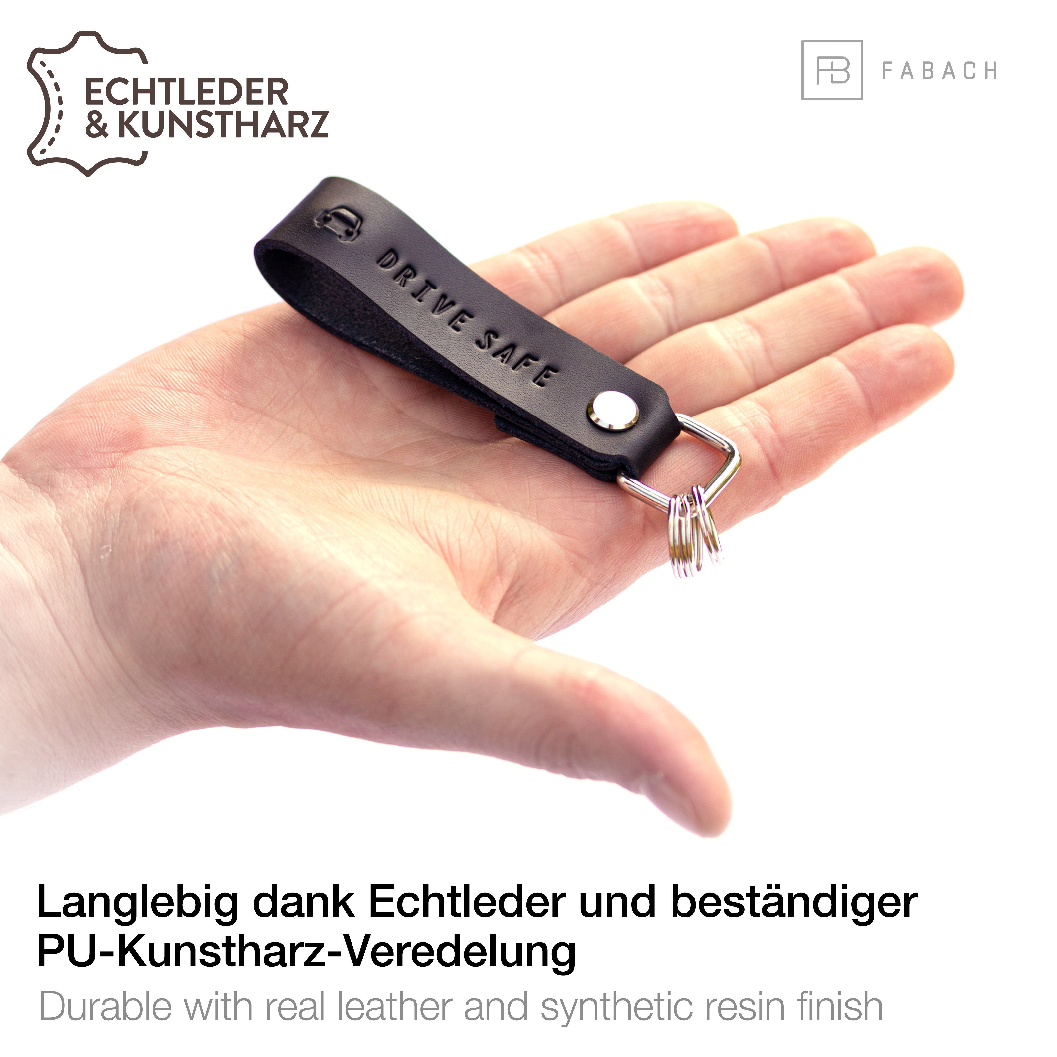 mit Schwarz FABACH wechselbarem Gravur Schlüsselanhänger Safe" Leder "Drive - Schlüsselring Anhänger