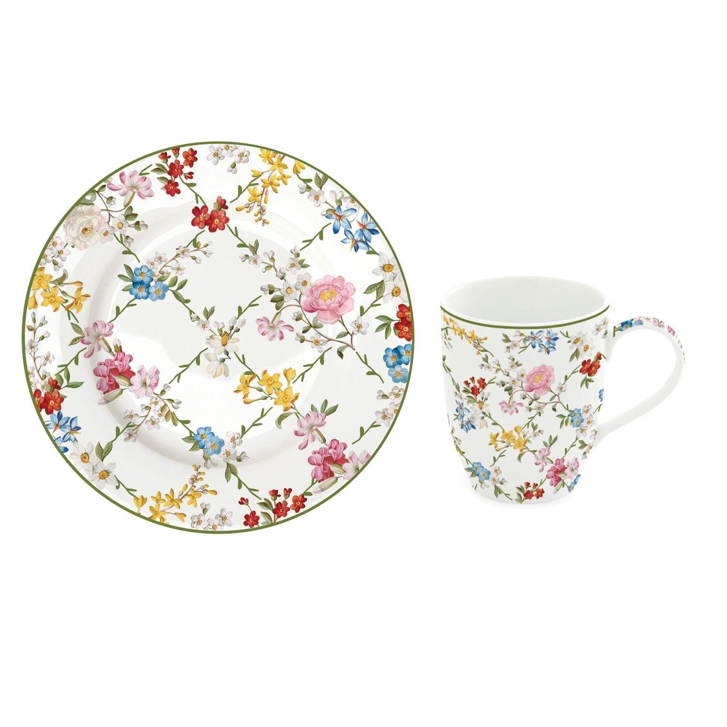 EasyLife Tasse Garden Dreams, Porzellan, Spülmaschinengeeignet, Mehrfarbig, Motiv: Blumenranken