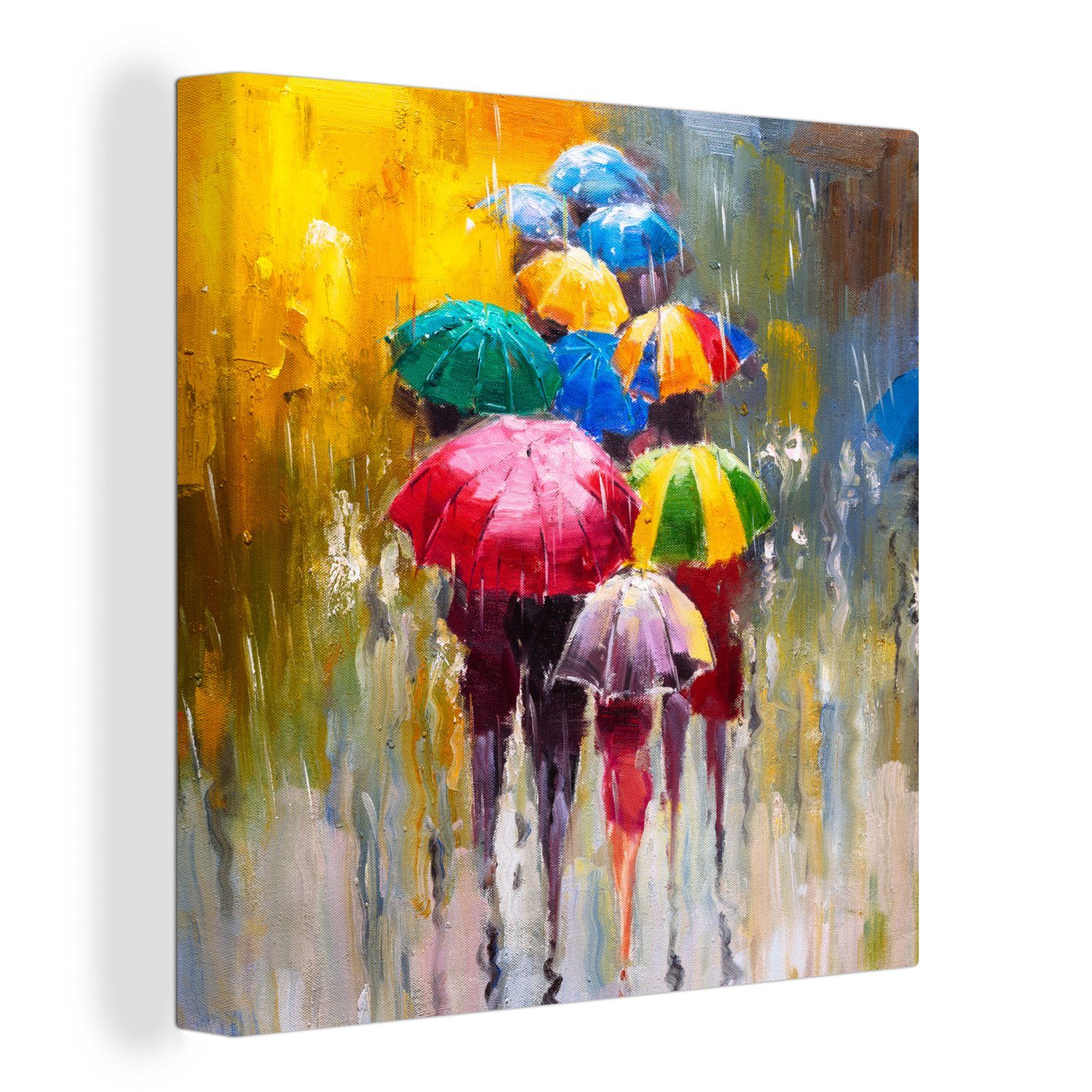 OneMillionCanvasses® Gemälde Gemälde - Regenschirm - Öl, (1 St), Leinwand Bilder für Wohnzimmer Schlafzimmer