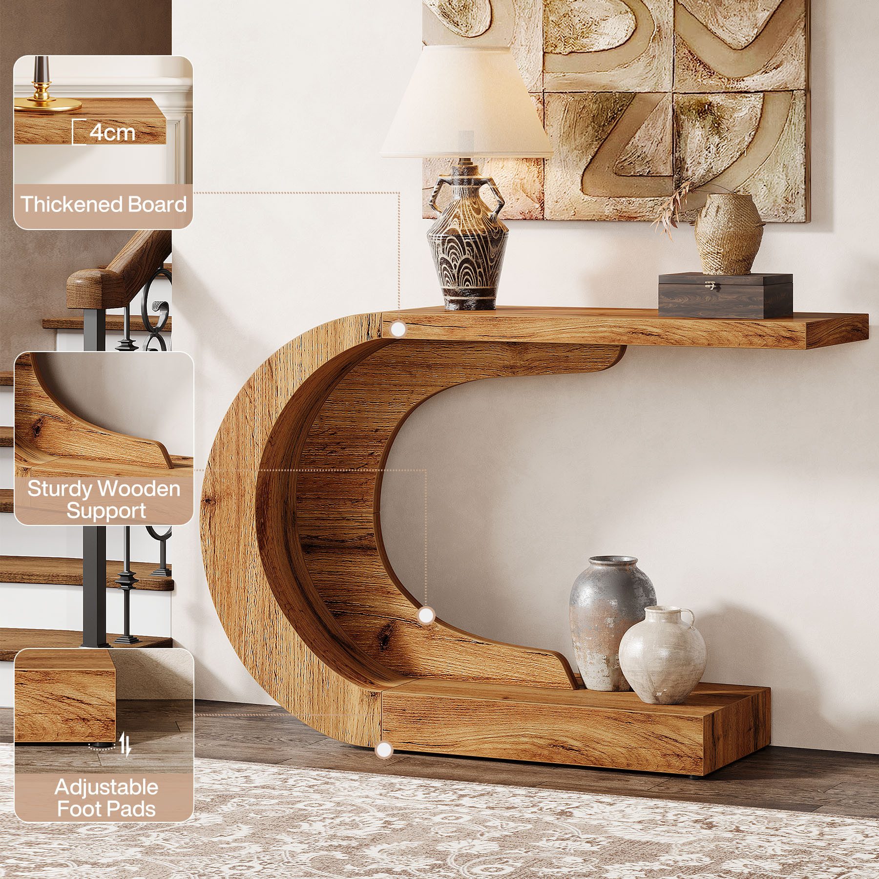 Tribesigns Konsolentisch Holz C-förmiger Flurtisch, 110 x 35cm Beistelltisch, Sofatisch