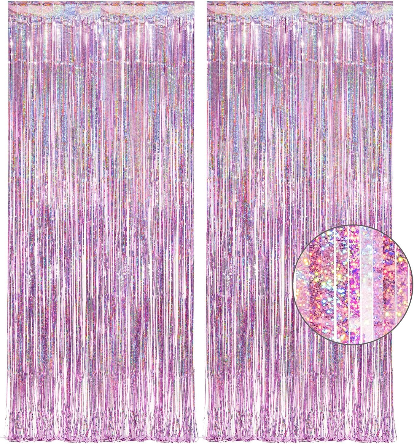 FELIXLEO Lametta Rosa Lametta Vorhang Glitzer Partydeko Hintergrund (1-tlg)