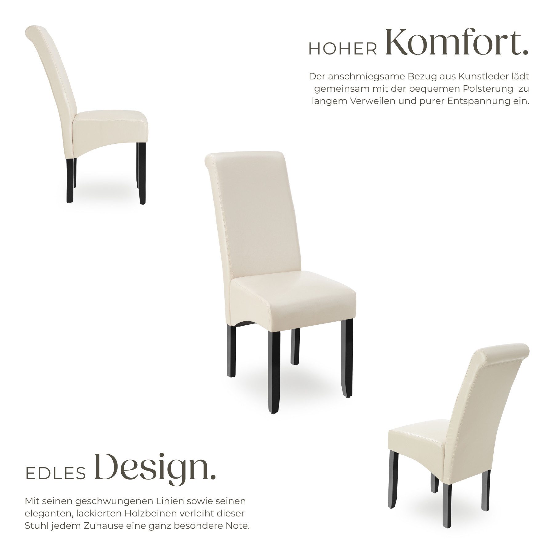 tectake Esszimmerstuhl Küchenstuhl, ergonomisch, massives Hartholz (Set, 2 St), Ergonomische Form für besten Sitzkomfort auch über längeren Zeitraum