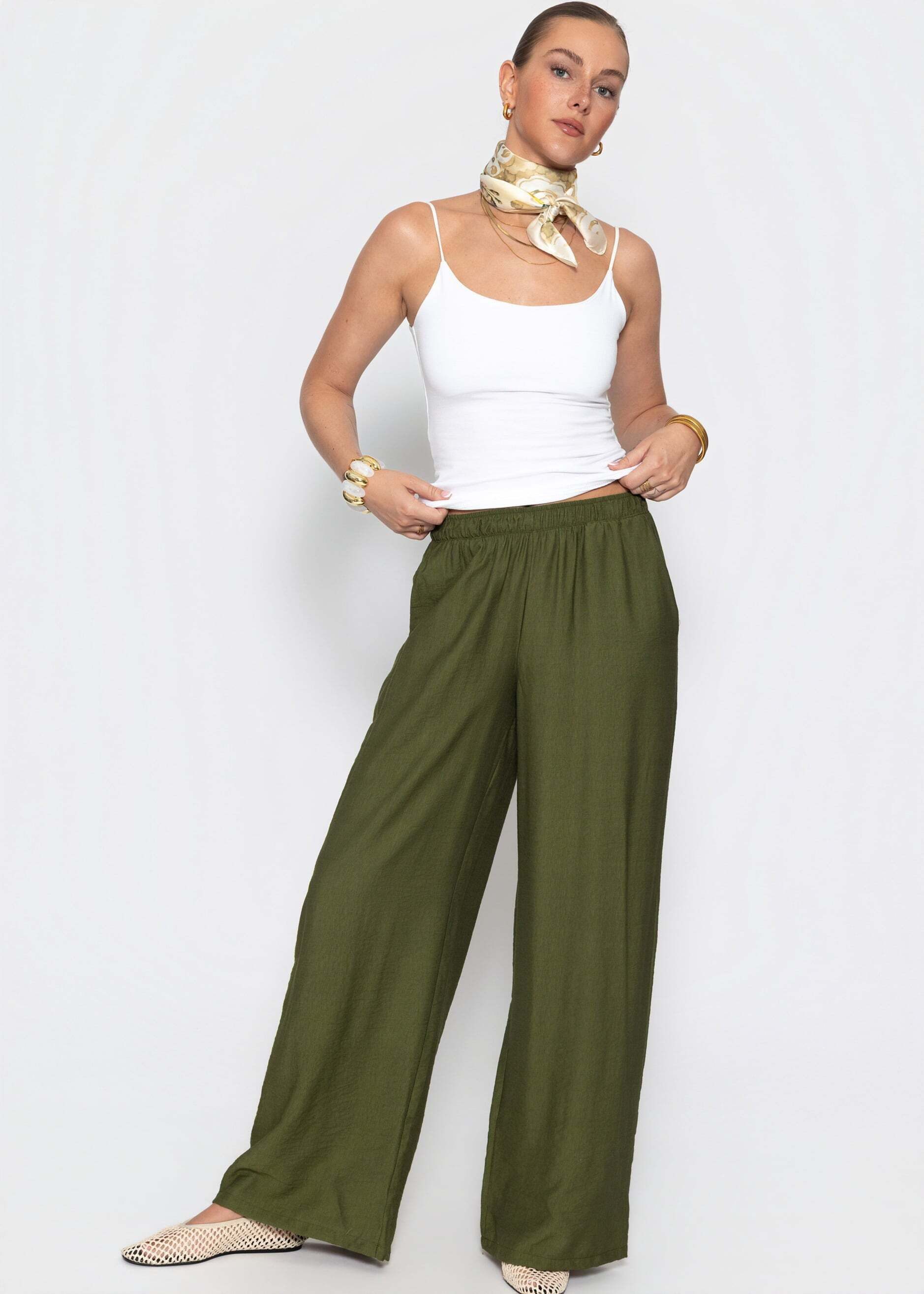 SASSYCLASSY Stoffhose Viskose Hose für Damen Weit geschnittene Hose mit elastischem Bund und Eingriffstaschen – Bild 3 von 5