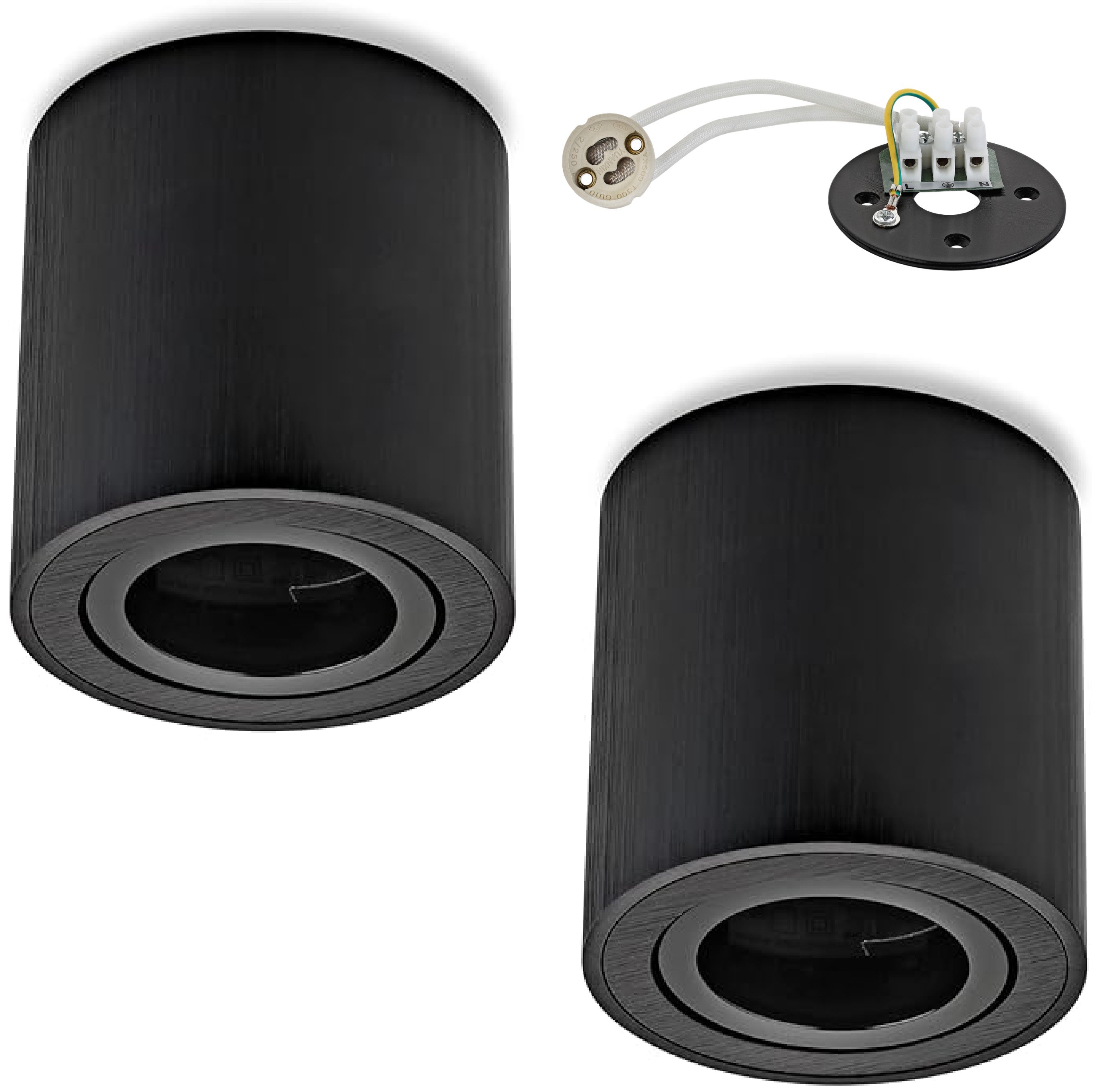 Sweet LED Aufbauleuchte 2er Set rund schwenkbar GU10 schwarz gebürstet Aluminium 230V, ohne Leuchtmittel, Aufbaustrahler LED, Aufbauspot, Deckenstrahler