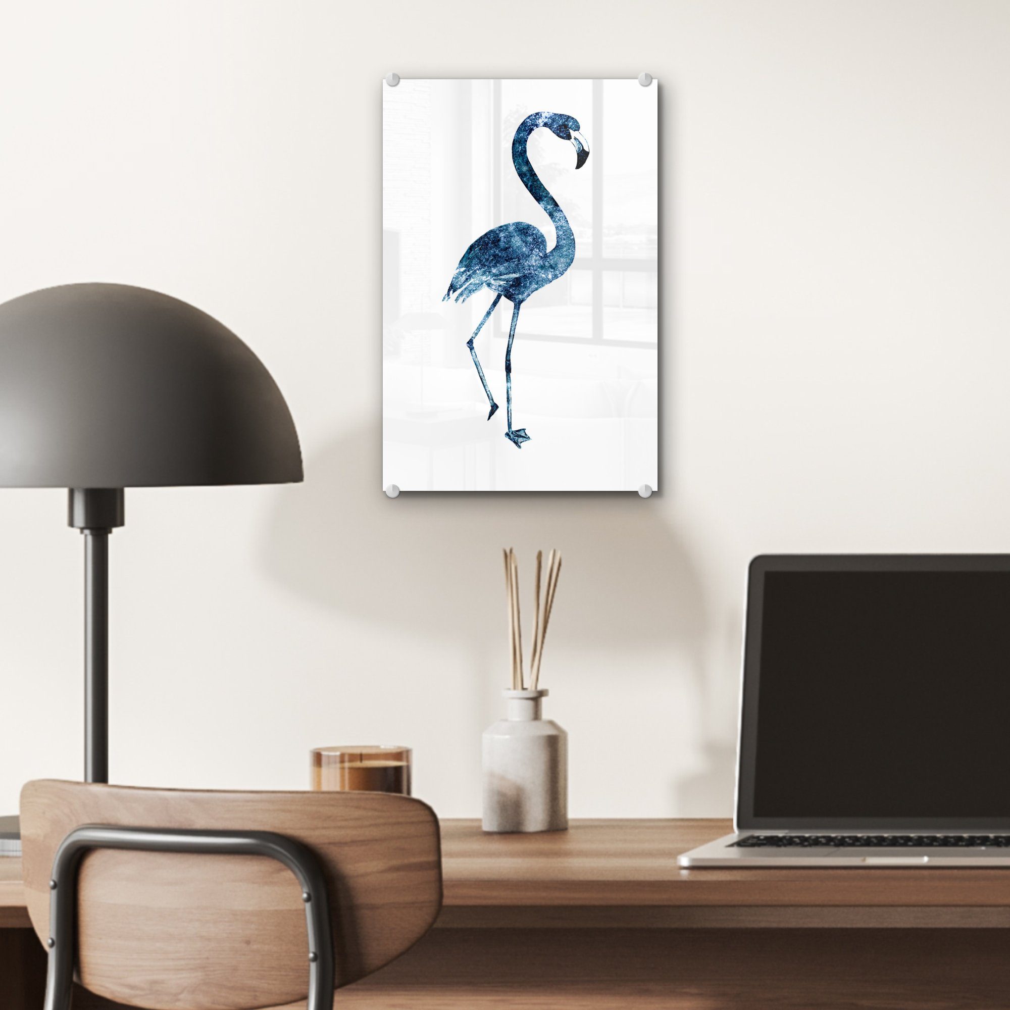 Bilder - Flamingo Glasbilder MuchoWow - - Foto auf (1 Wandbild Blau - auf St), Acrylglasbild bunt Glas Universum, Wanddekoration Glas -