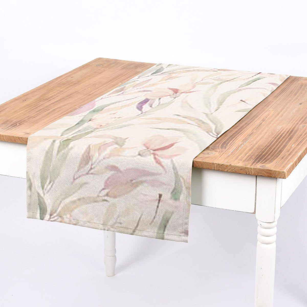 SCHÖNER LEBEN. Tischläufer SCHÖNER LEBEN. Tischläufer Digitaldruck Blätter weiß pastell 40x160, handmade