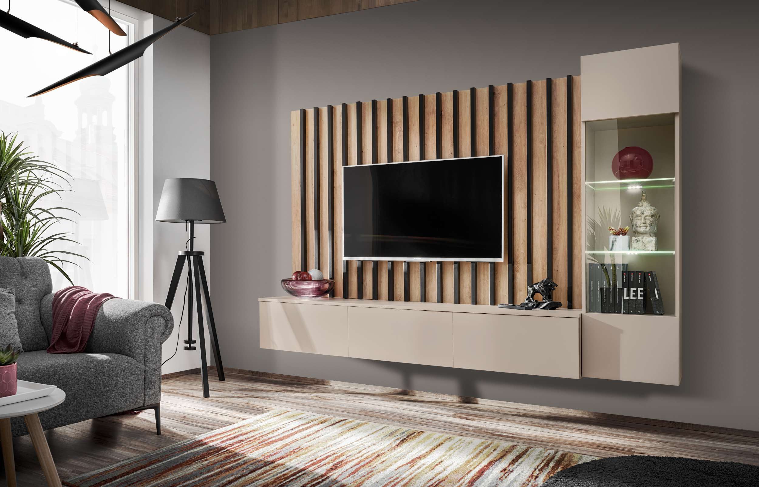 99rooms Wohnwand Vitore, (Wohnzimmer-Set, Wohnmöbel), TV-Lowboard, Vitrine, günstig online kaufen