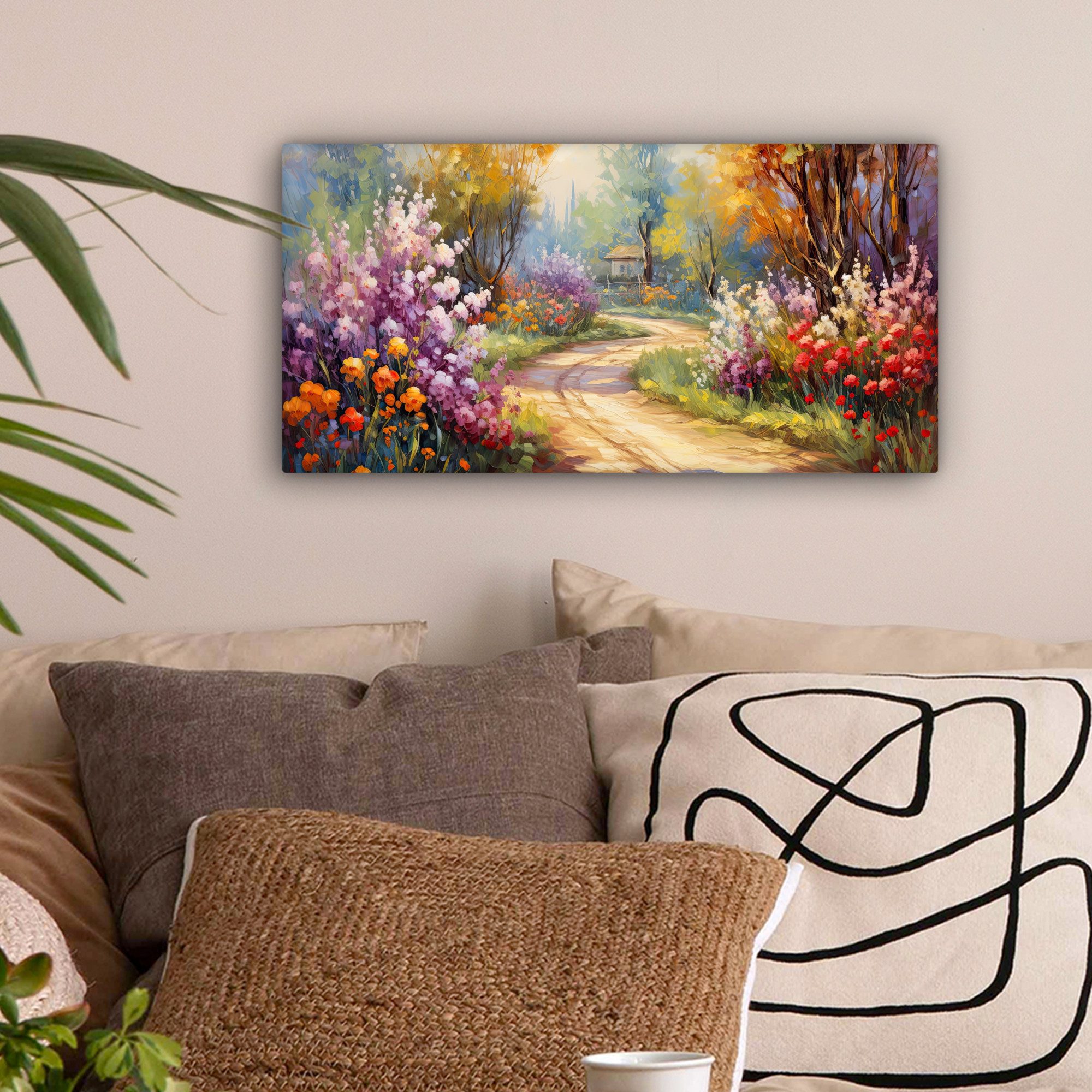OneMillionCanvasses® Leinwandbild Panorama Blumen - Bäume - Kunst - Aquarel günstig online kaufen