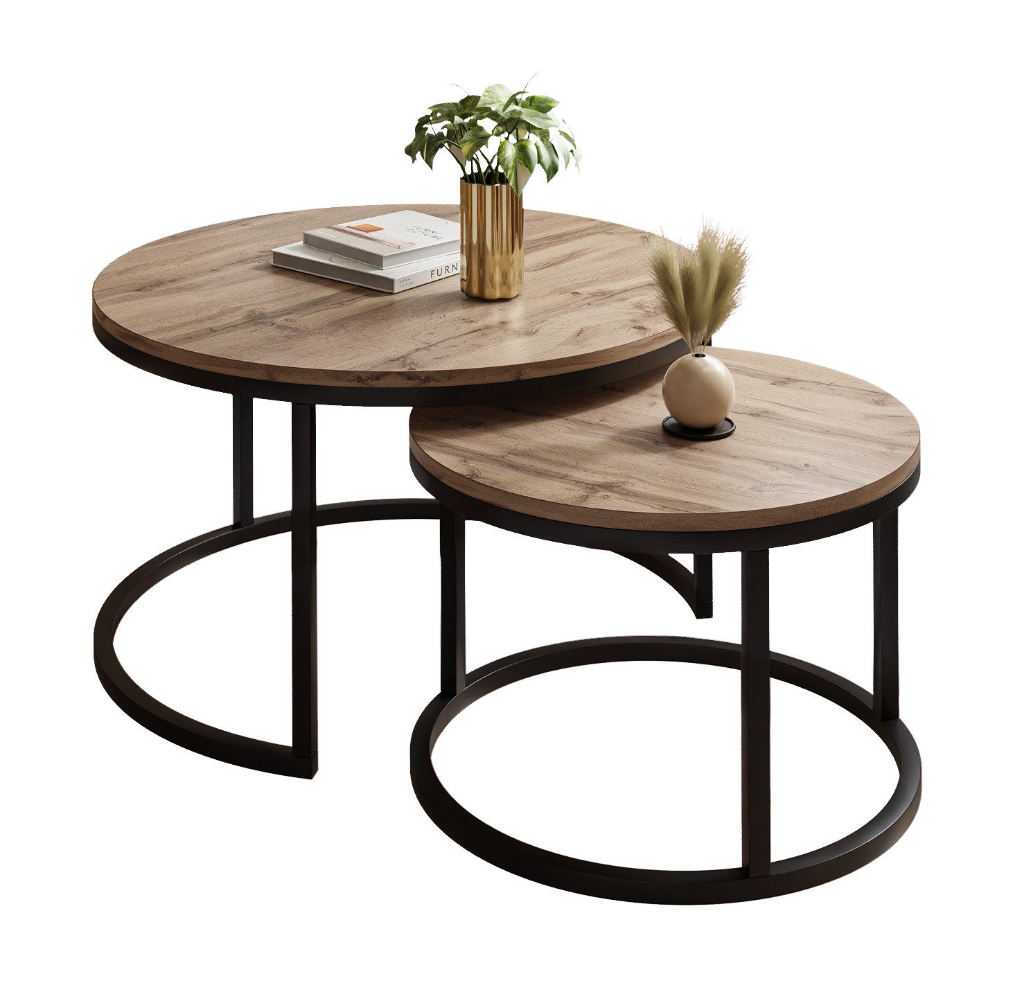 Lookway Couchtisch CIRI 2in1 LOFT Runder Tisch (2er Set), Durchmesser: ⌀ 70 günstig online kaufen