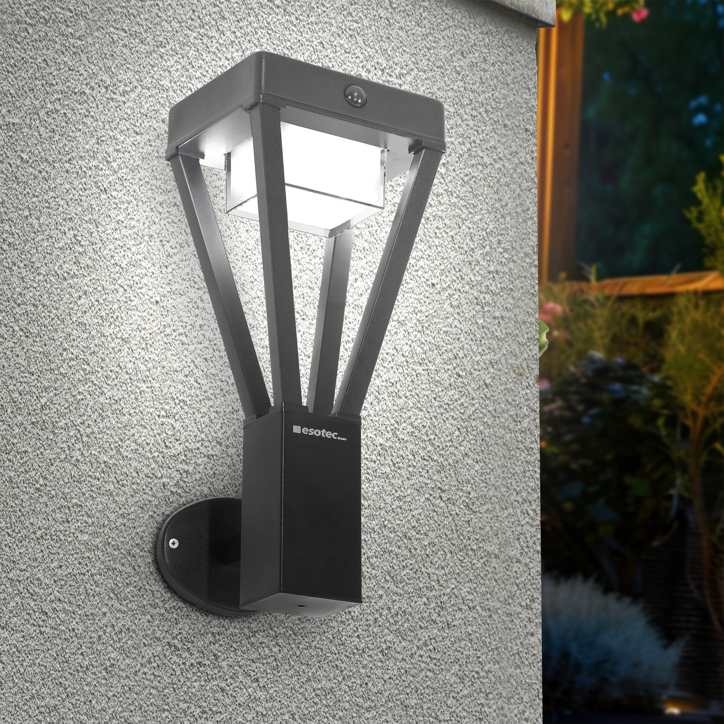 esotec LED Außen-Wandleuchte ALU Solarlampe Dorea Bewegungsmelder 40LEDs neutralweiß 4000K 102951, LED fest integriert