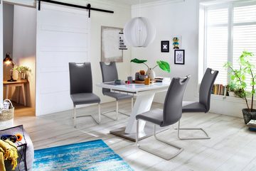 MCA furniture Esstisch Galina, Bootsform in weiß mit Synchronauszug vormontiert, Sicherheitsglas