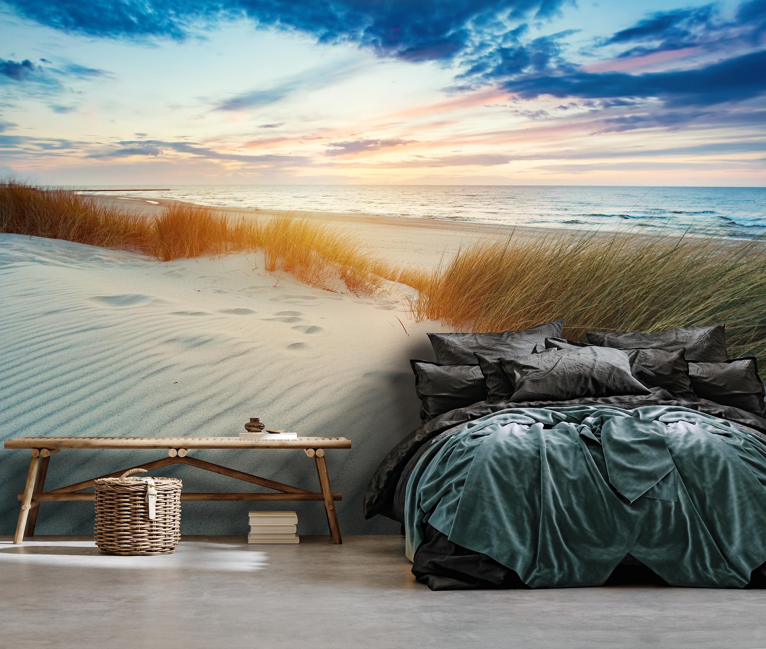 Wallarena Fototapete Strand Meer - Mehrfarbig - Modern - Vlies - Wohnzimmer, glatt, (3 St), 150x105cm