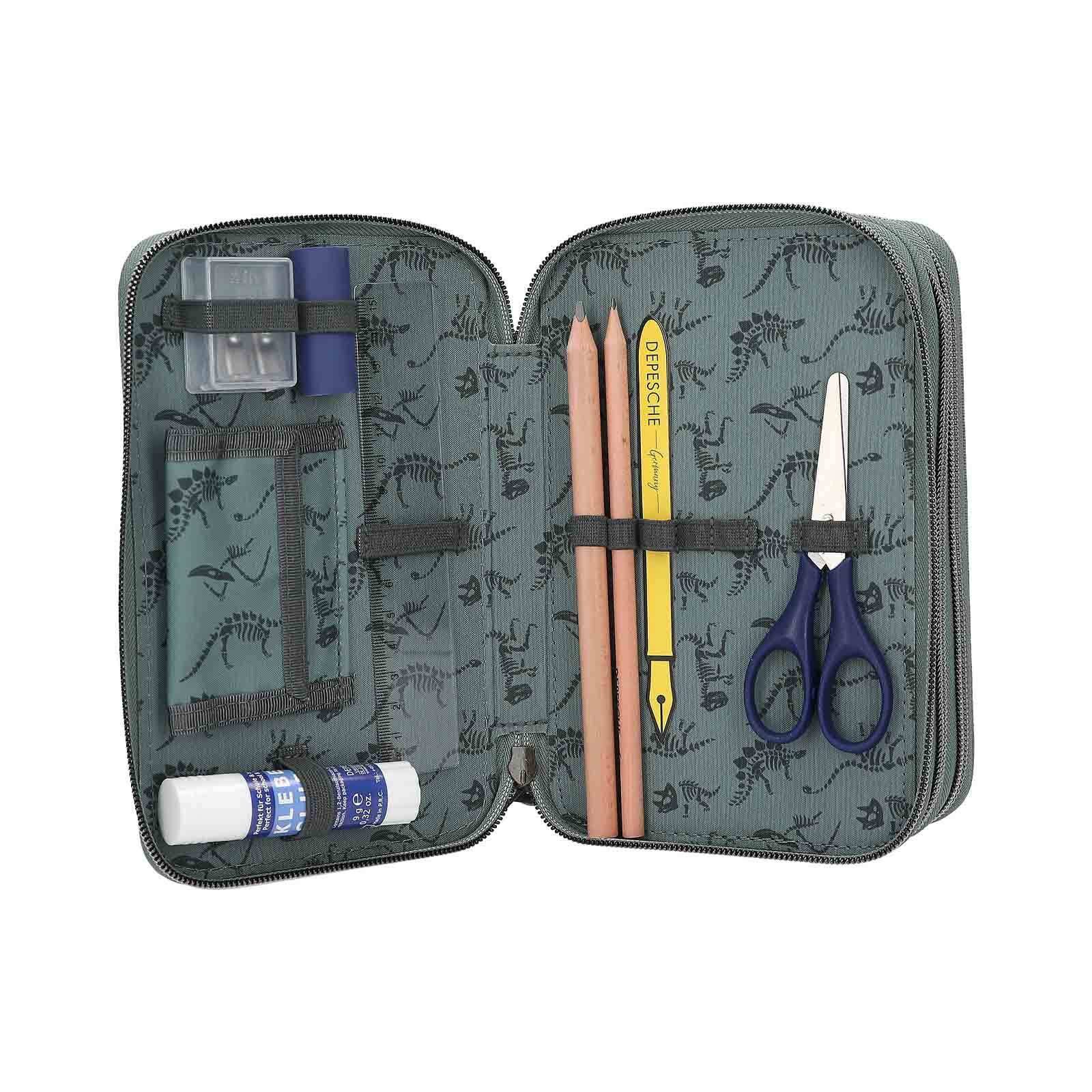 Depesche Federmäppchen Dino World 3-Fach Federtasche BITE inkl. Stifte, (1-tlg)