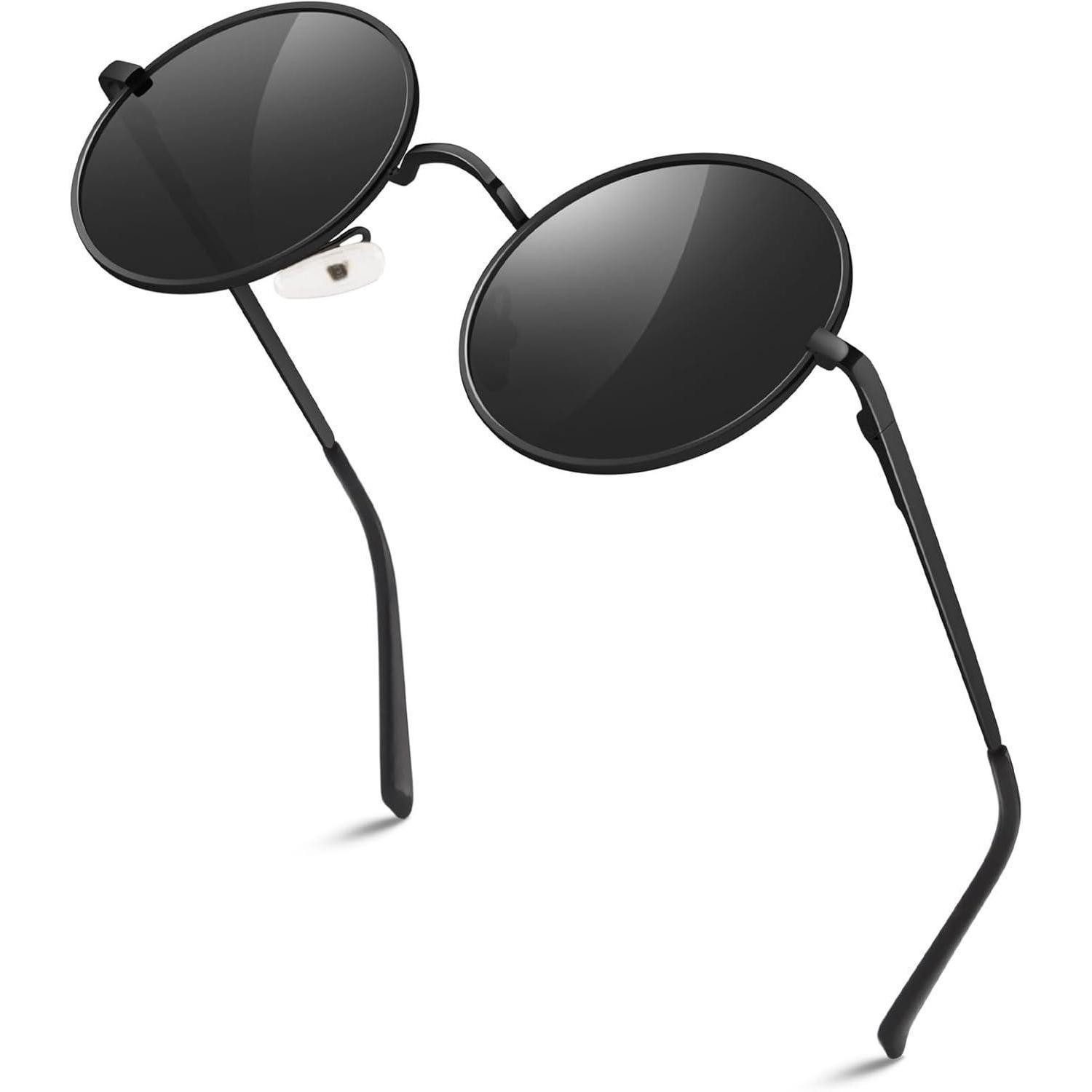 Retrosonnenbrille Sonnenbrille Polarisiert Retro Rund 70er UV Schutz Cat3 1 Schwarz Grau